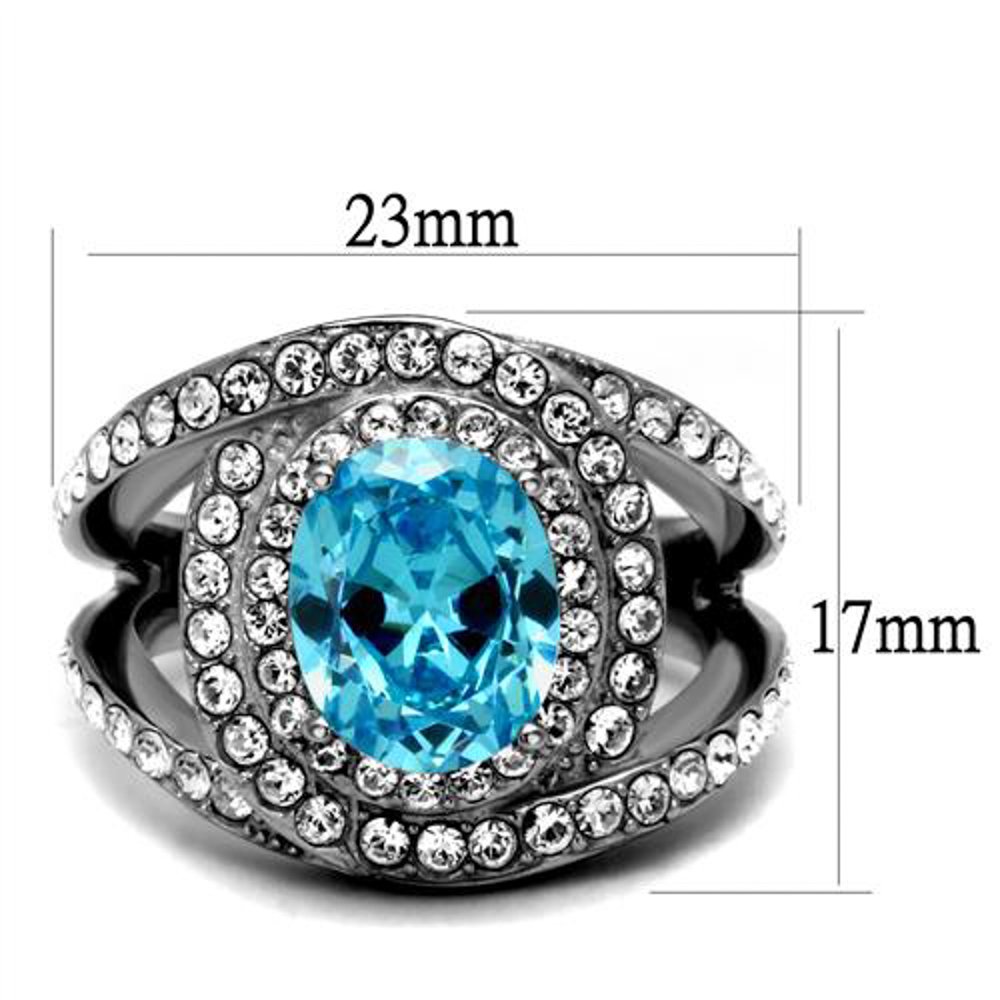 3.68ct Oval Blue CZ Stainless Steel Ring for Women - Perfect for Cocktail Parties