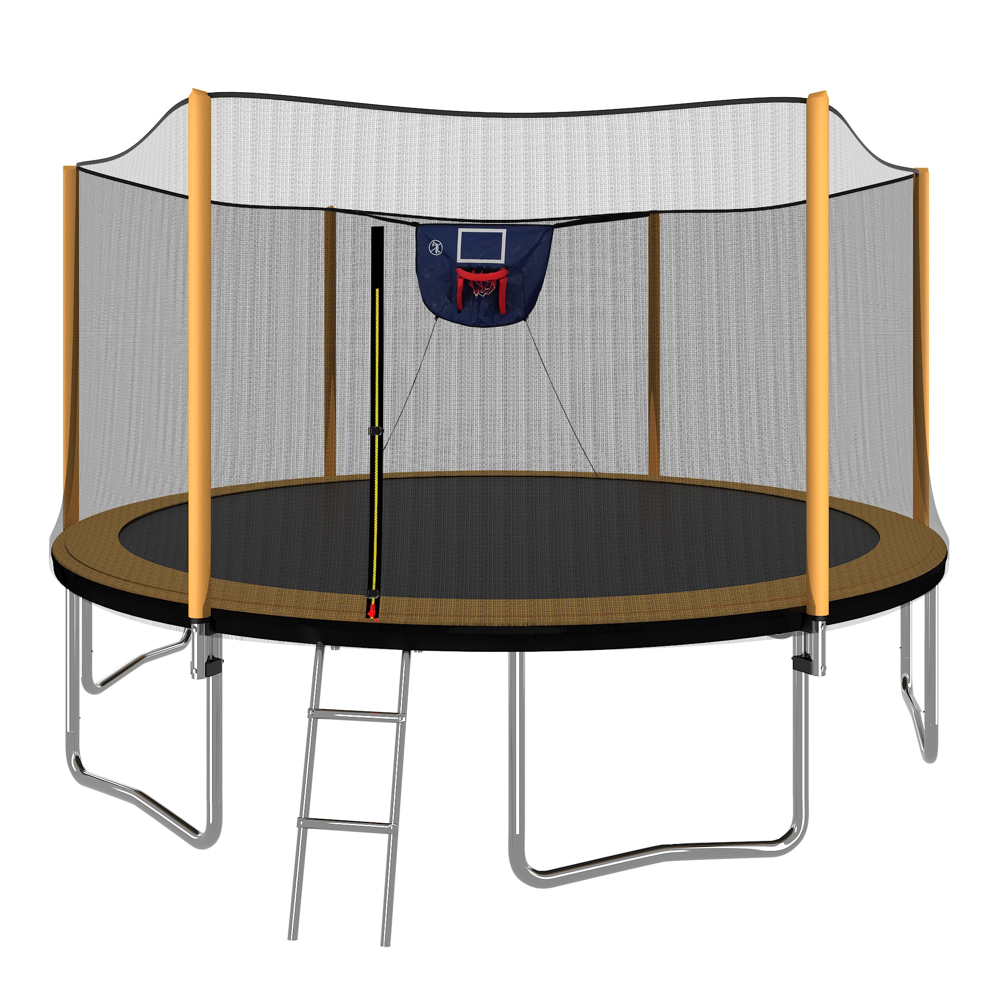 14FT Heavy-Duty Powder Coated Trampoline with Basketball Hoop, Air Pump & Safety Ladder - Outdoor Enclosure for Backyard Fun - Perfect for Kids & Family Exercise, Birthday Parties & Outdoor Activities (Orange)