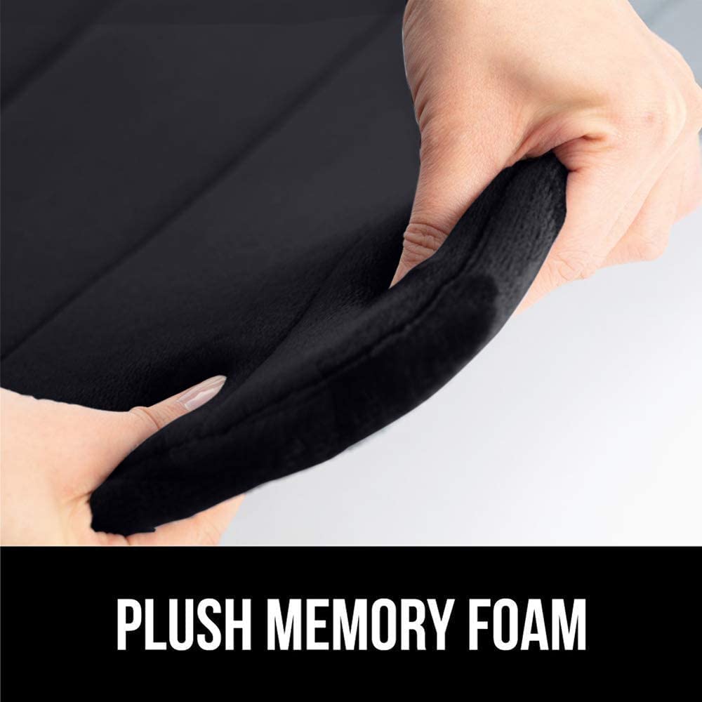 Gorilla Grip Non-Slip Bath Mat & Striped Memory Foam Bath Rug Set - Black, 35x16 & 30x20 Inches, Machine Washable - Perfect for Bathroom Safety and Comfort