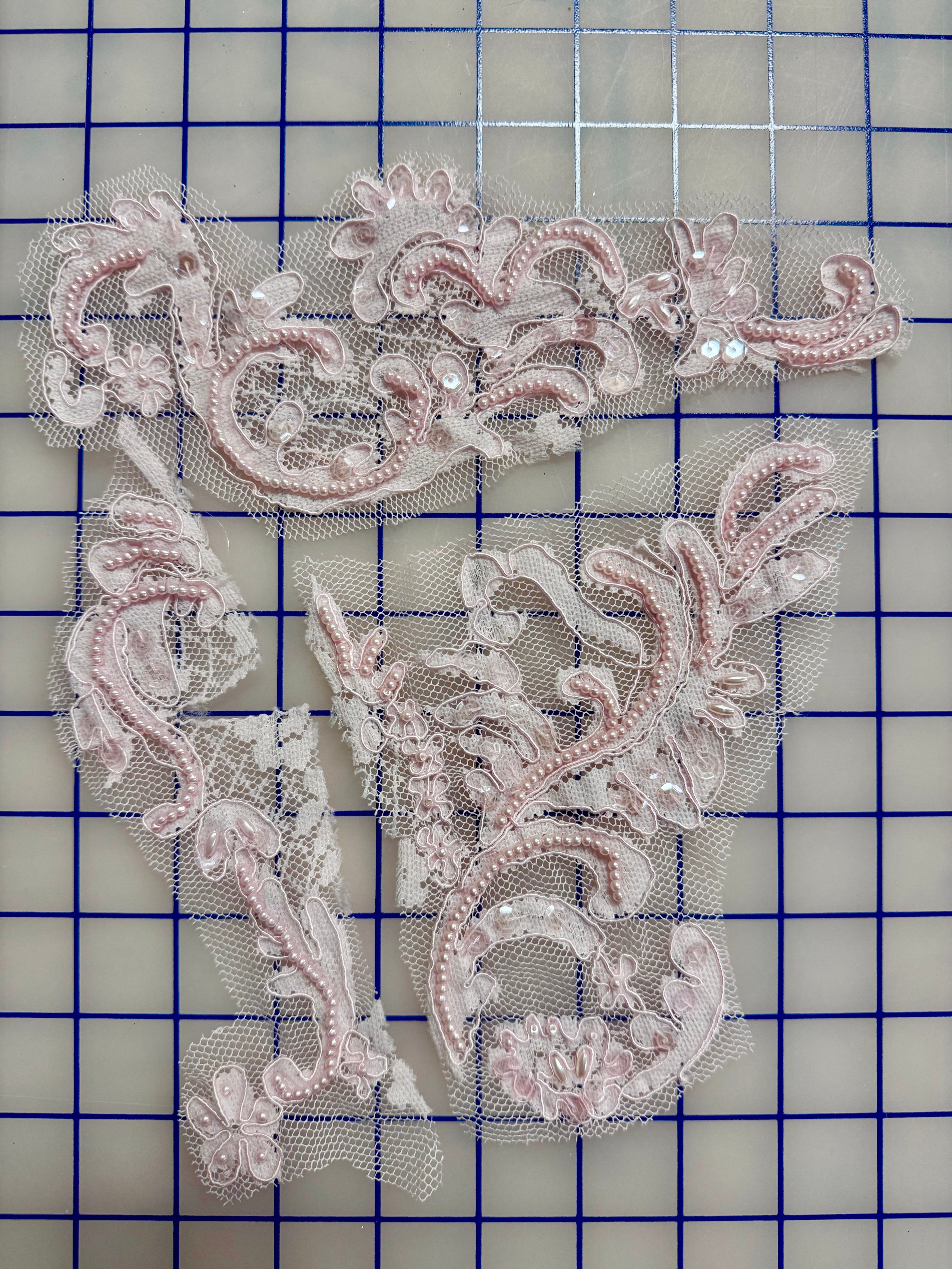 Exquisite Beaded & Sequined Lace Applique Motifs - Pink Designs (Sizes B, C, D) | Perfect for Wedding Dresses, Bridal Gowns & DIY Costume Embellishments