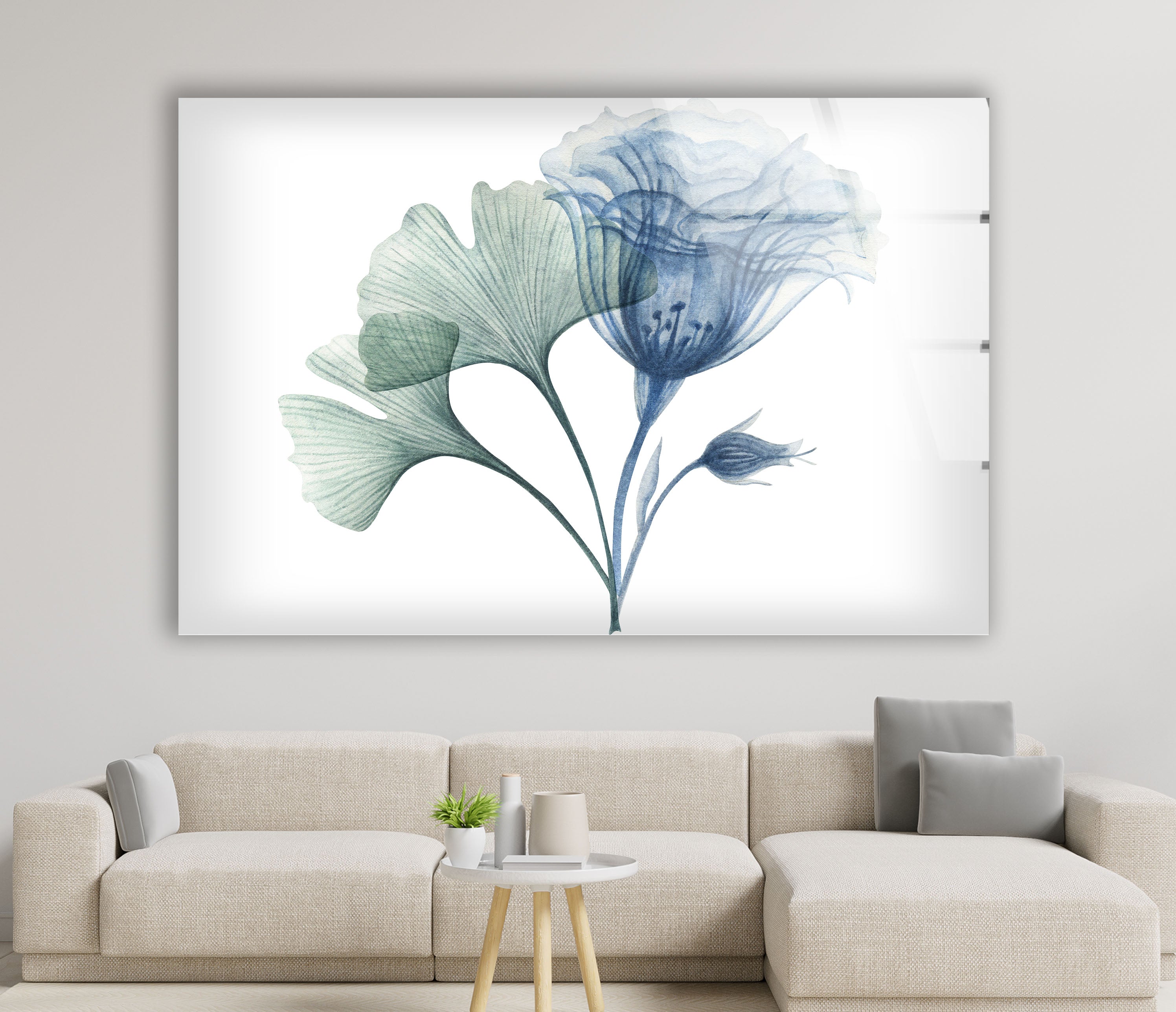 Blue Bloom Wall Art - Elegant Floral Glass Print for Modern Home Decor | Perfect for Living Room, Bedroom & Office Wall Decoration