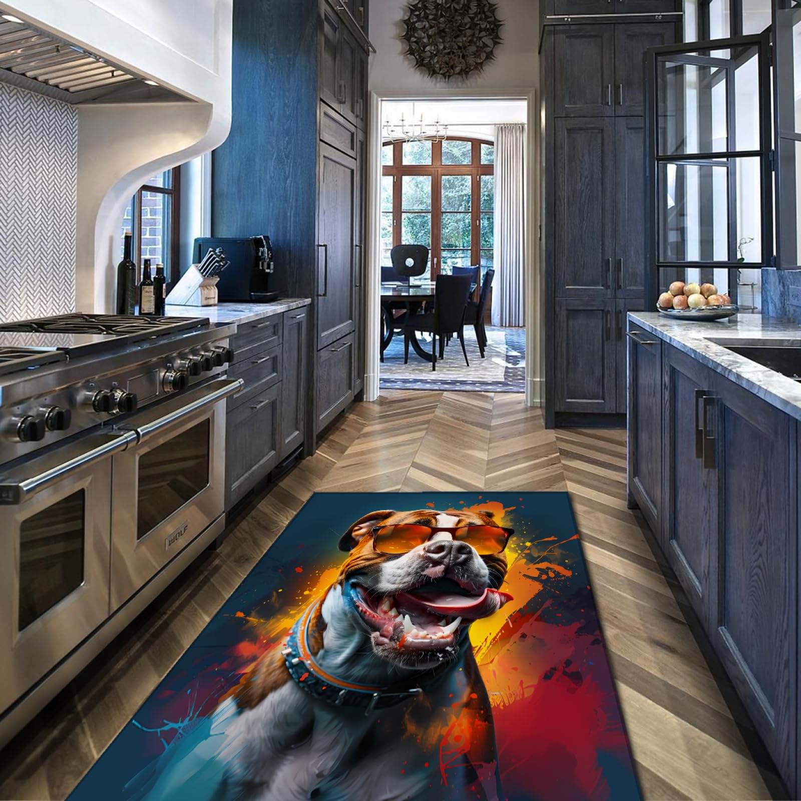 6x9 Feet Colorful Graffiti Dog with Glasses Print Anti-Slip Area Rug - Washable Funny Animal Carpet for Living Room, Nursery & Entryway - Soft Floor Mat for Pet Lovers & Kids' Play Area