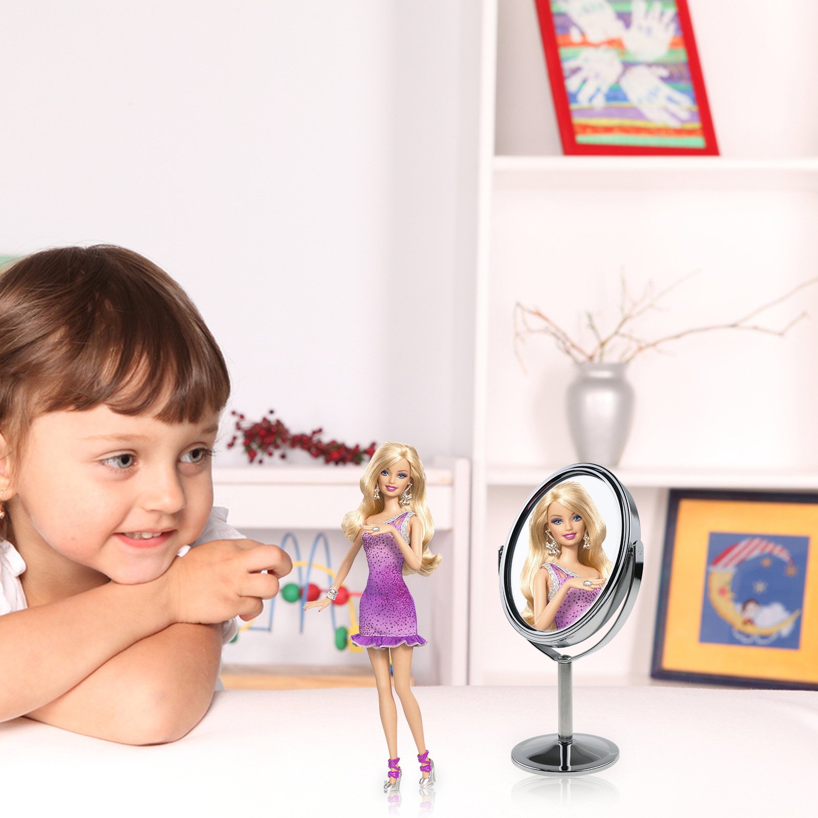 2-Pack Mini Standing Desk Mirror - 360° Swivel Vanity Mirror with 1x & 2x Magnification (3