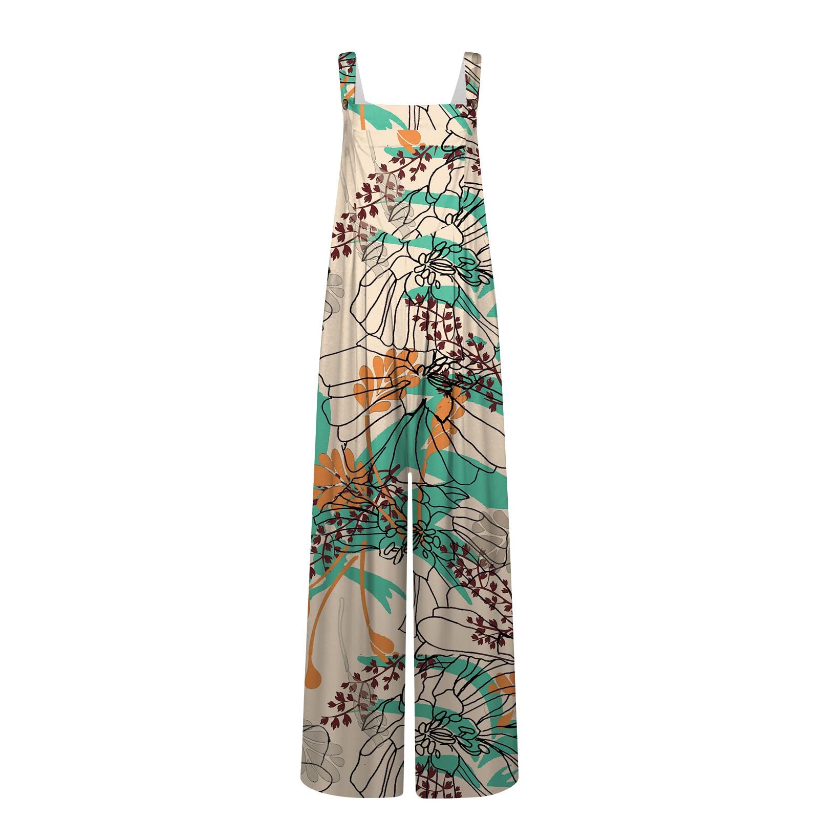 Women's Casual Print Button Long Pant Romper Jumpsuit with Pockets - Stylish Overalls for Everyday Wear, Work, and Outdoor Activities