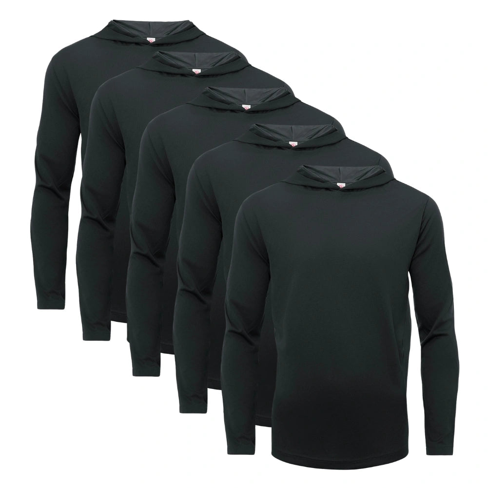 5 Pack Men's Performance Long Sleeve Hooded T-Shirts - Moisture Wicking, Breathable Workout Shirts for Gym, Running & Outdoor Activities