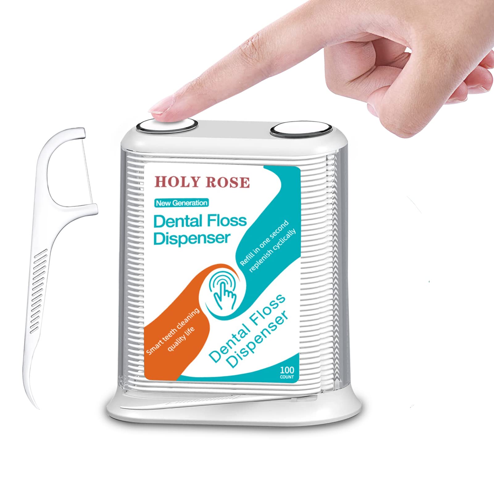 Dental Floss Dispenser with 100 Count Floss Picks - Holy Rose Flossers with Sealed Storage Container | Fragrance-Free & Hygienic | Perfect for Travel, Office & Home Oral Care