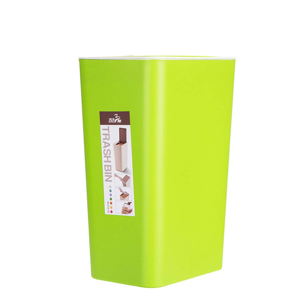 Hflove Green Push-Button Plastic Trash Can - 3 Gallon Bathroom Waste Bin with Lid for Toilet, Kitchen, Office & Home Use