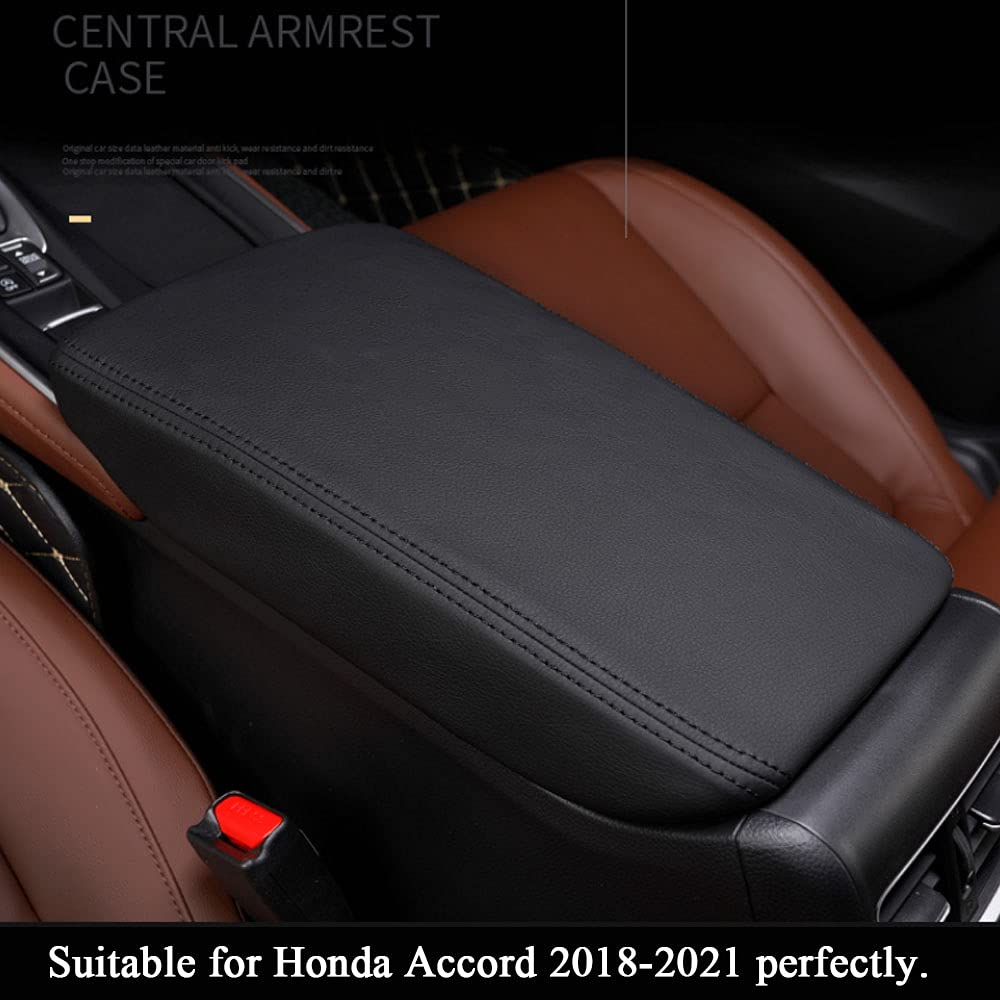 Premium Leather Center Console Armrest Cover for 2018-2021 Honda Accord - Scratch Resistant Interior Accessory (Black) | Perfect for Daily Commuting & Long Road Trips