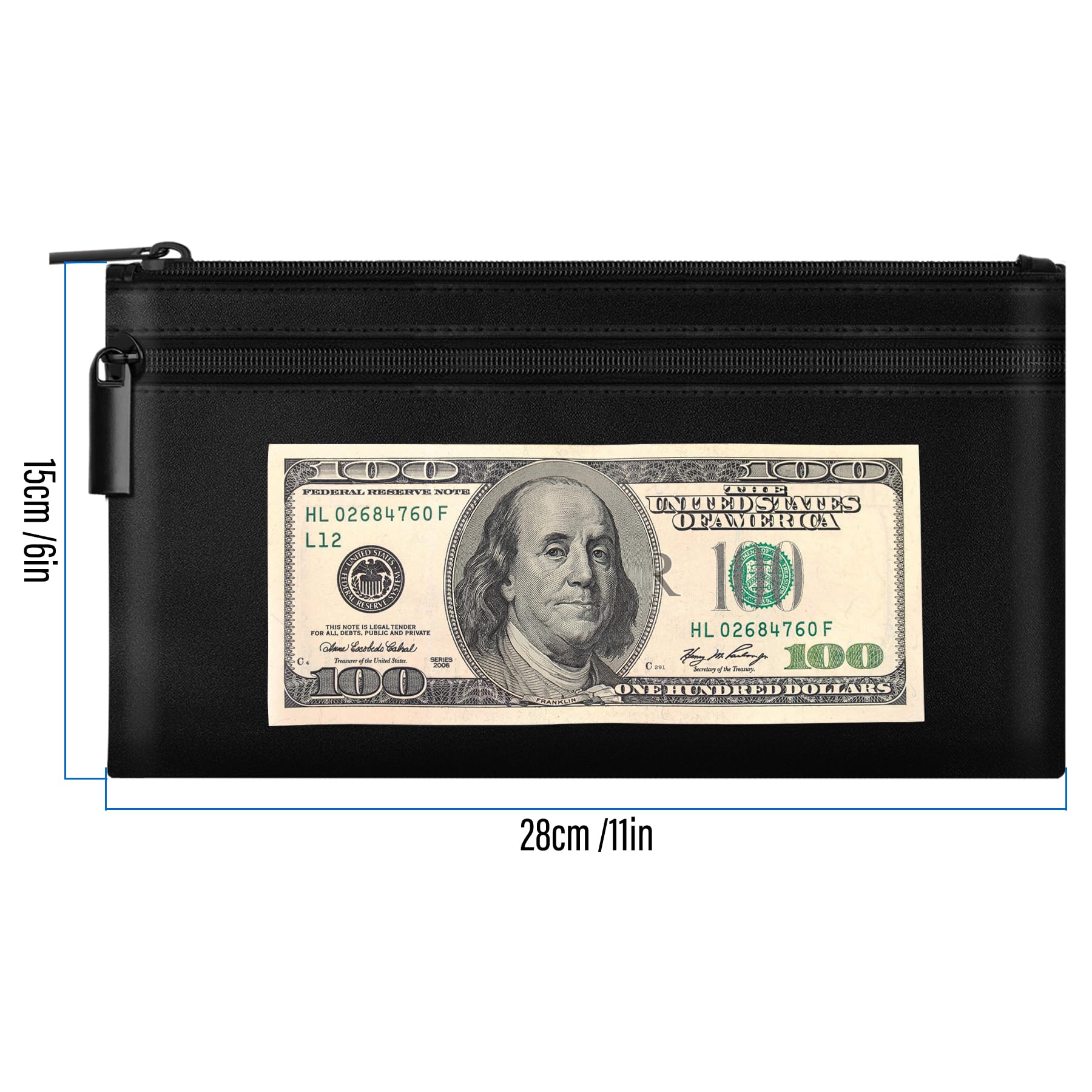 HAUTOCO Premium PU Leather Money Bag with Zipper - 11x6.1 Inch Waterproof Cash Pouch, 2-Pocket Bank Deposit Bag for Bills, Checks, Receipts & Coins - Perfect for Travel, Business & Daily Money Storage