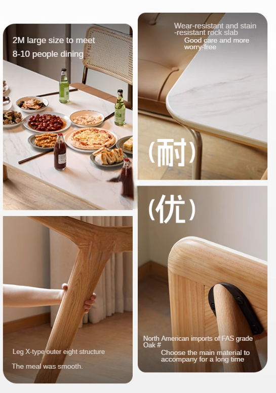 Solid Oak Wood Modern Dining Table - Rustic Farmhouse Style for Kitchen, Dining Room & Small Spaces