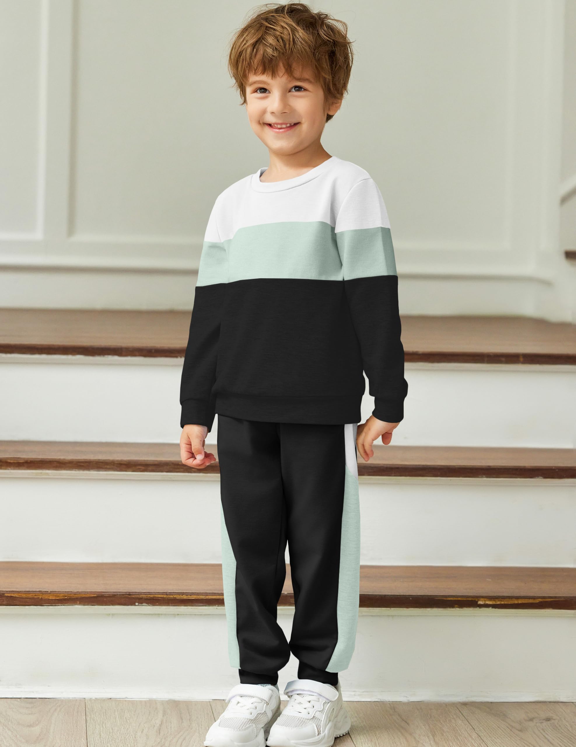 Arshiner Boys Long Sleeve Color Block Sweatshirt & Sweatpants Set - 2 Piece Toddler Outfit for Fall Winter | Warm Playwear for Preschool & Outdoor Activities
