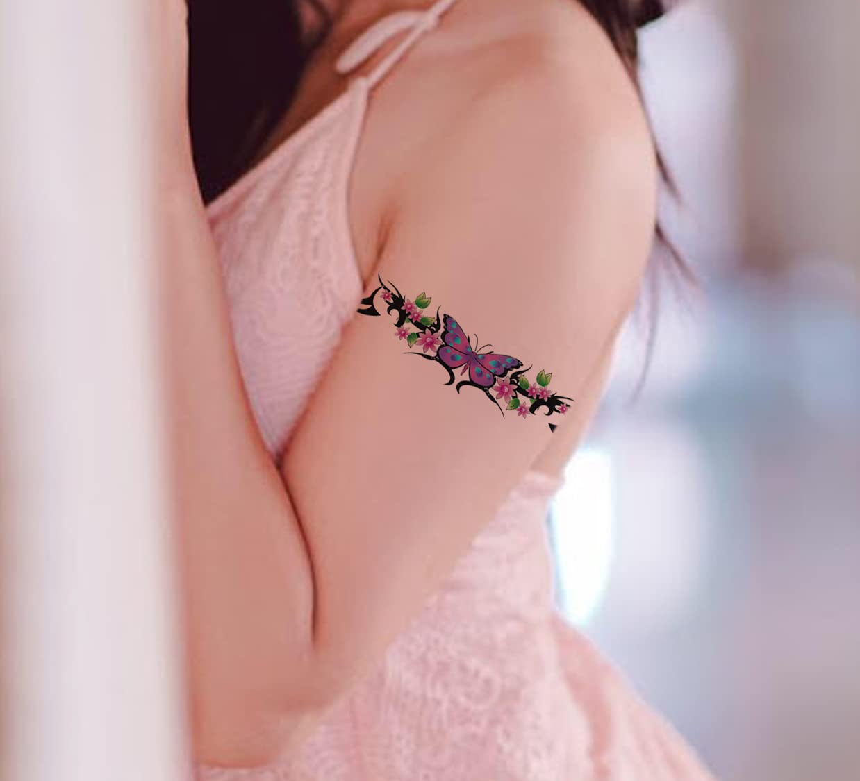 Waterproof Temporary Tattoo Stickers for Men & Women - 3D Realistic Flowers, Butterflies, Stars, Angels, Wolves & Armband Designs (19x09cm) | Perfect for Parties, Halloween, Cosplay & Body Art