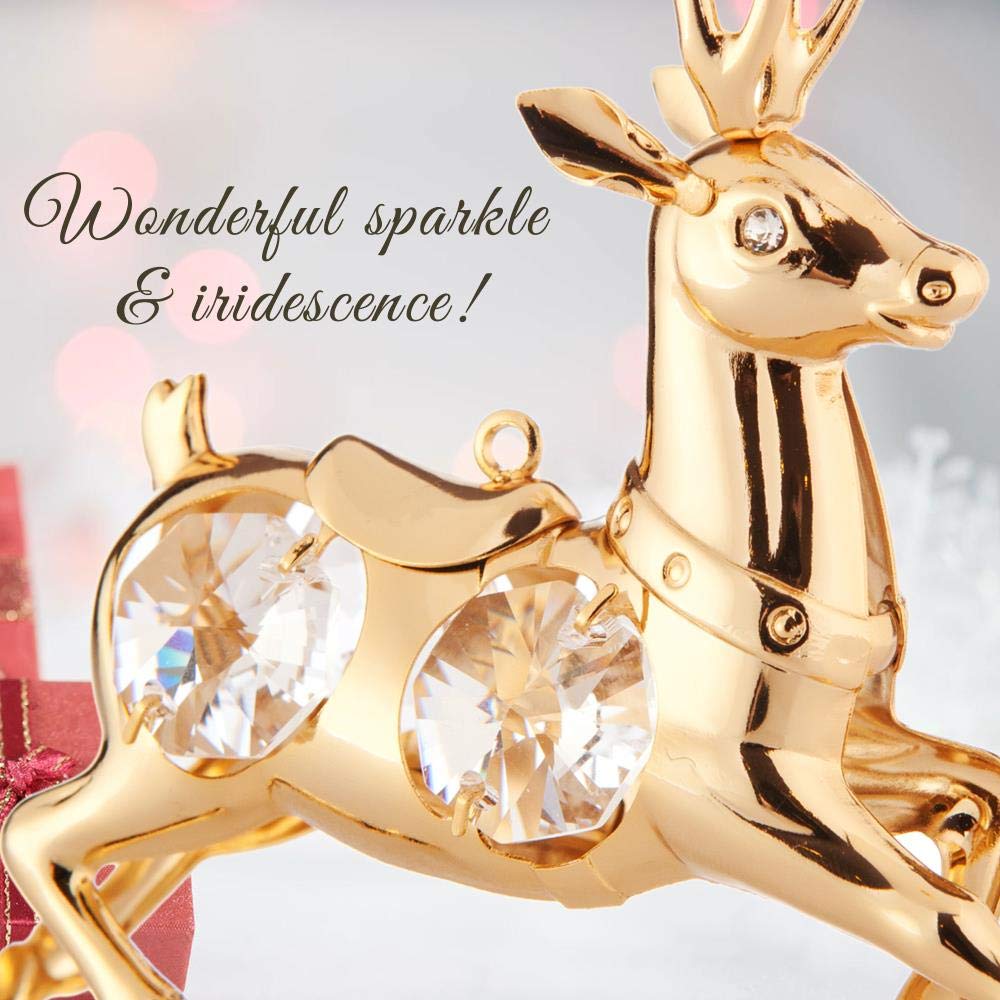 24K Gold Plated Reindeer Ornament with Genuine Crystals - Elegant Holiday Gift for Women (Mom, Wife, Grandma, Sister) - Perfect for Christmas Decor, Mother's Day Present, Housewarming Gift & Home Decoration - Ideal for Tree Topper, Mantel Display or Festive Table Centerpiece