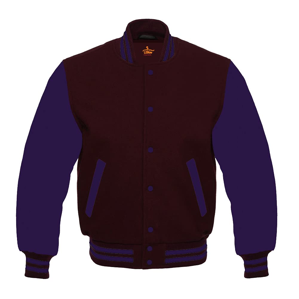 Men's Varsity Baseball Letterman Jacket - Wool Bomber Style with Purple Sleeves for School & Sports | Perfect for Baseball Games, College Events & Casual Wear