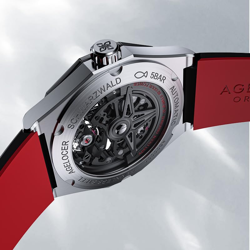 AGELOCER Men's Automatic Skeleton Watch - Mechanical Movement with Rubber Strap & Transparent Dial - Perfect for Business, Formal Events & Luxury Gift Giving
