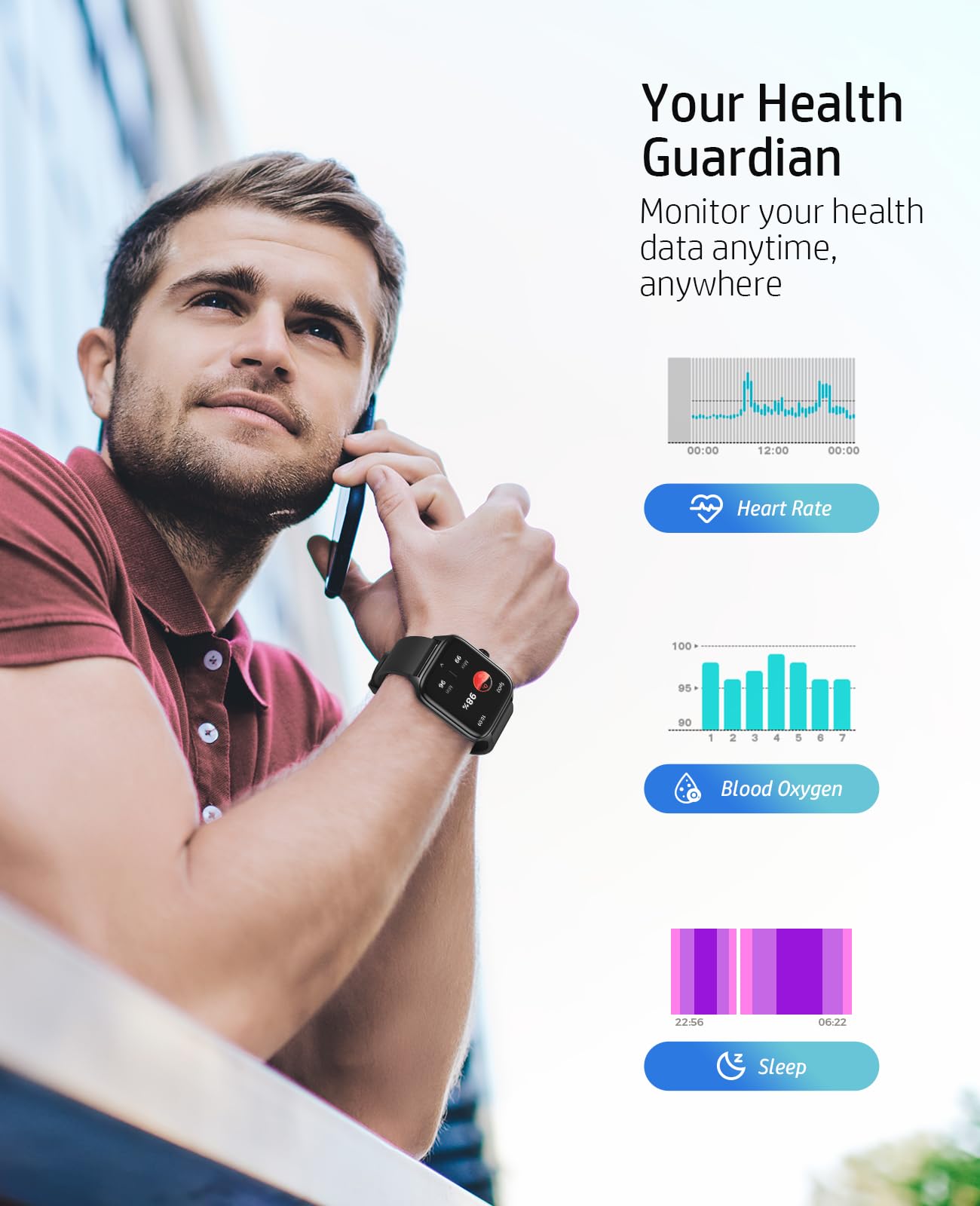 Smart Watch for Men & Women - Bluetooth Call, Fitness Tracker with 1.96