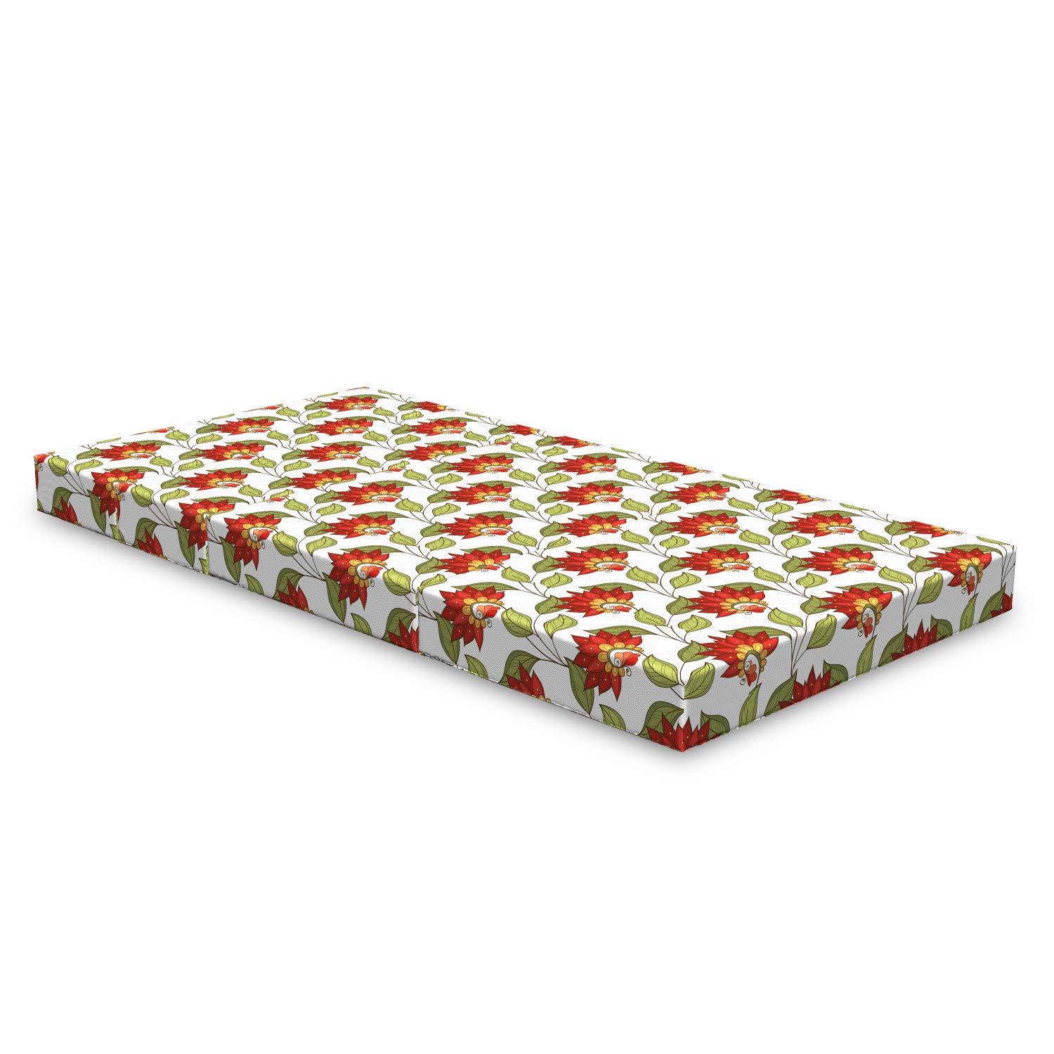 Ambesonne Floral Foldable Mattress - Spring Leaves & Flowers Design, 74.8