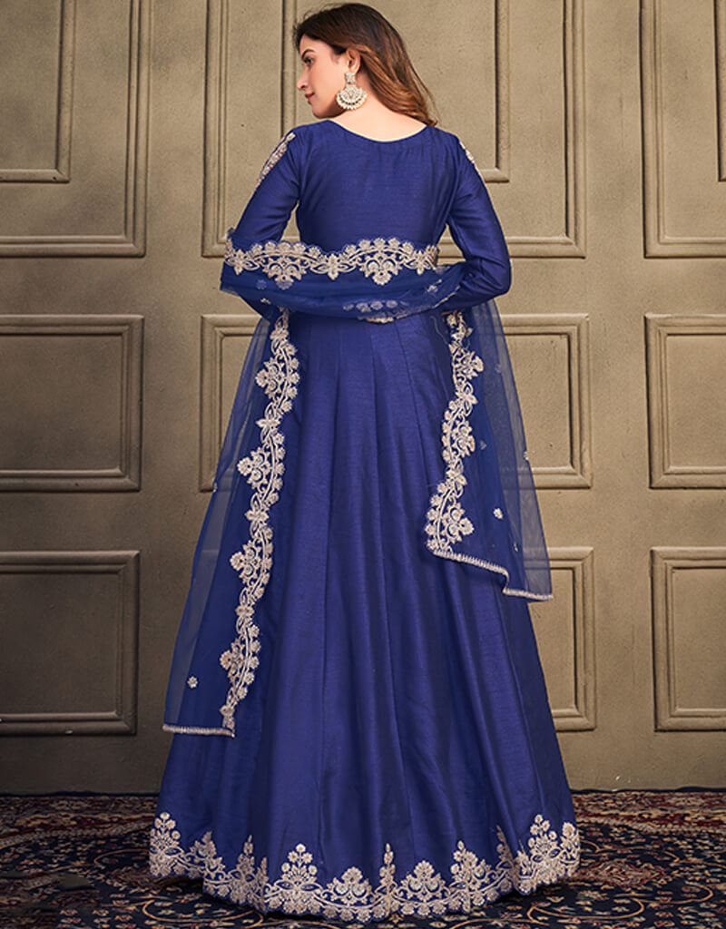 Royal Blue Art Silk Anarkali Suit for Women - Elegant Indian Party Wear, Wedding Guest Outfit, Festive Ethnic Dress for Diwali, Eid & Special Occasions