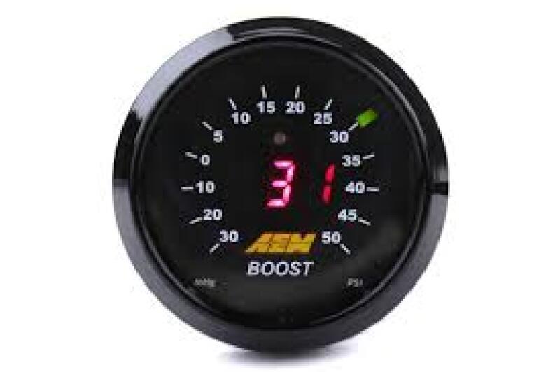 AEM 52mm Digital Boost Gauge - 30-50psi Range for Turbocharged & Supercharged Vehicles - Perfect for Performance Tuning & Racing Applications