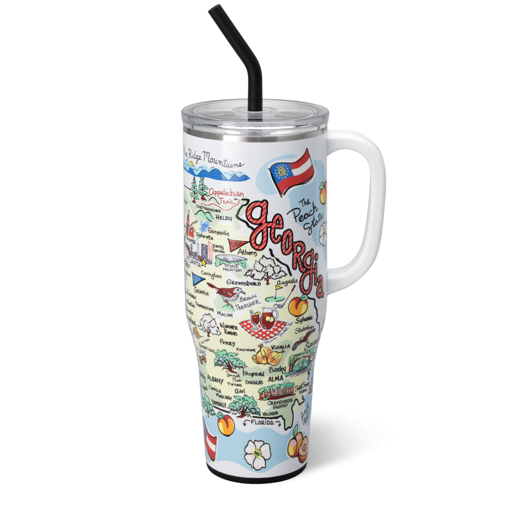 Georgia Mega Mug 40oz - Large Insulated Tumbler with Lid & Straw - Perfect for Coffee, Tea & Cold Drinks - Ideal for Home, Office & Outdoor Use