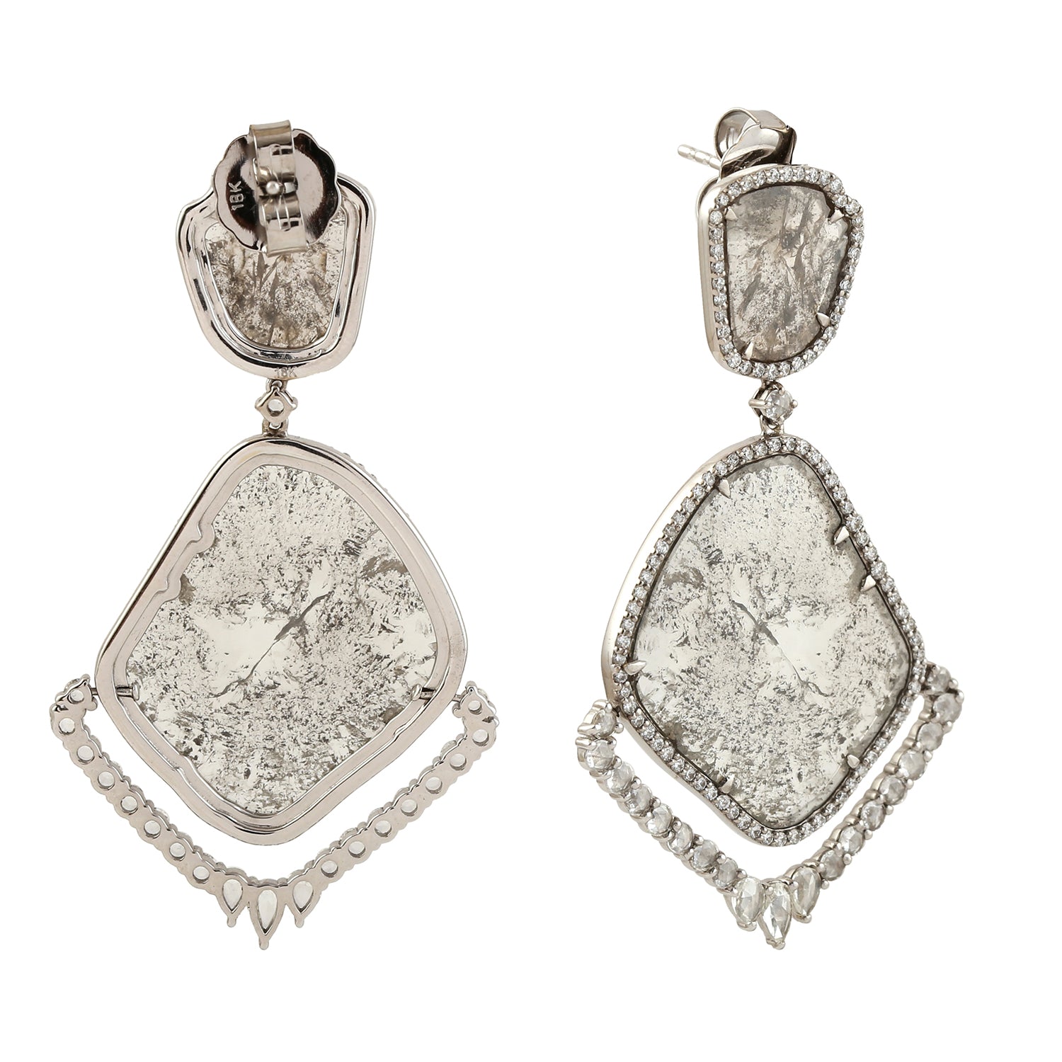 18K White Gold Prong Set Rose Cut Diamond Dangle Earrings for Women - Perfect for Weddings, Parties & Special Occasions