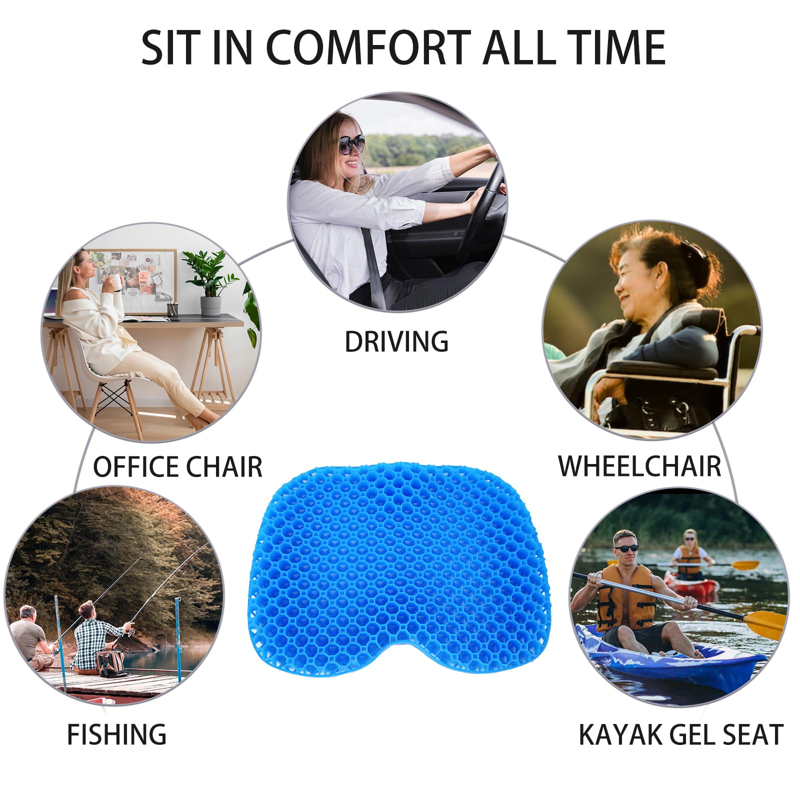 Anti-Slip Kayak Seat Cushion - Thick Waterproof Gel Seat Pad with Non-Slip Cover for Sit-In & Inflatable Kayaks, Canoes & Boats - Perfect for Fishing and Water Sports Comfort