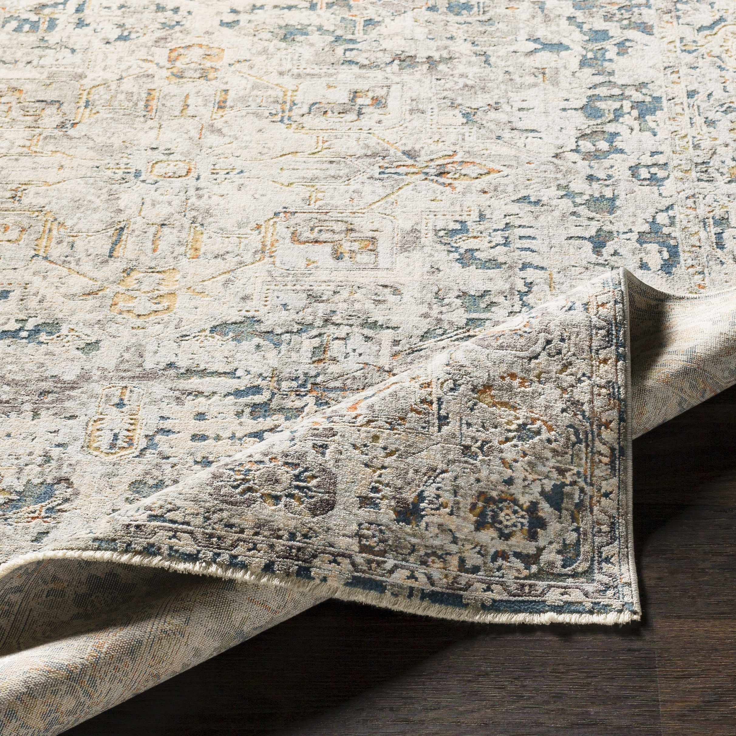 Premium Hauteloom Cuckfield Hallway & Kitchen Runner Rug - Updated Traditional Design in Gray, Blue, Green - 3'3