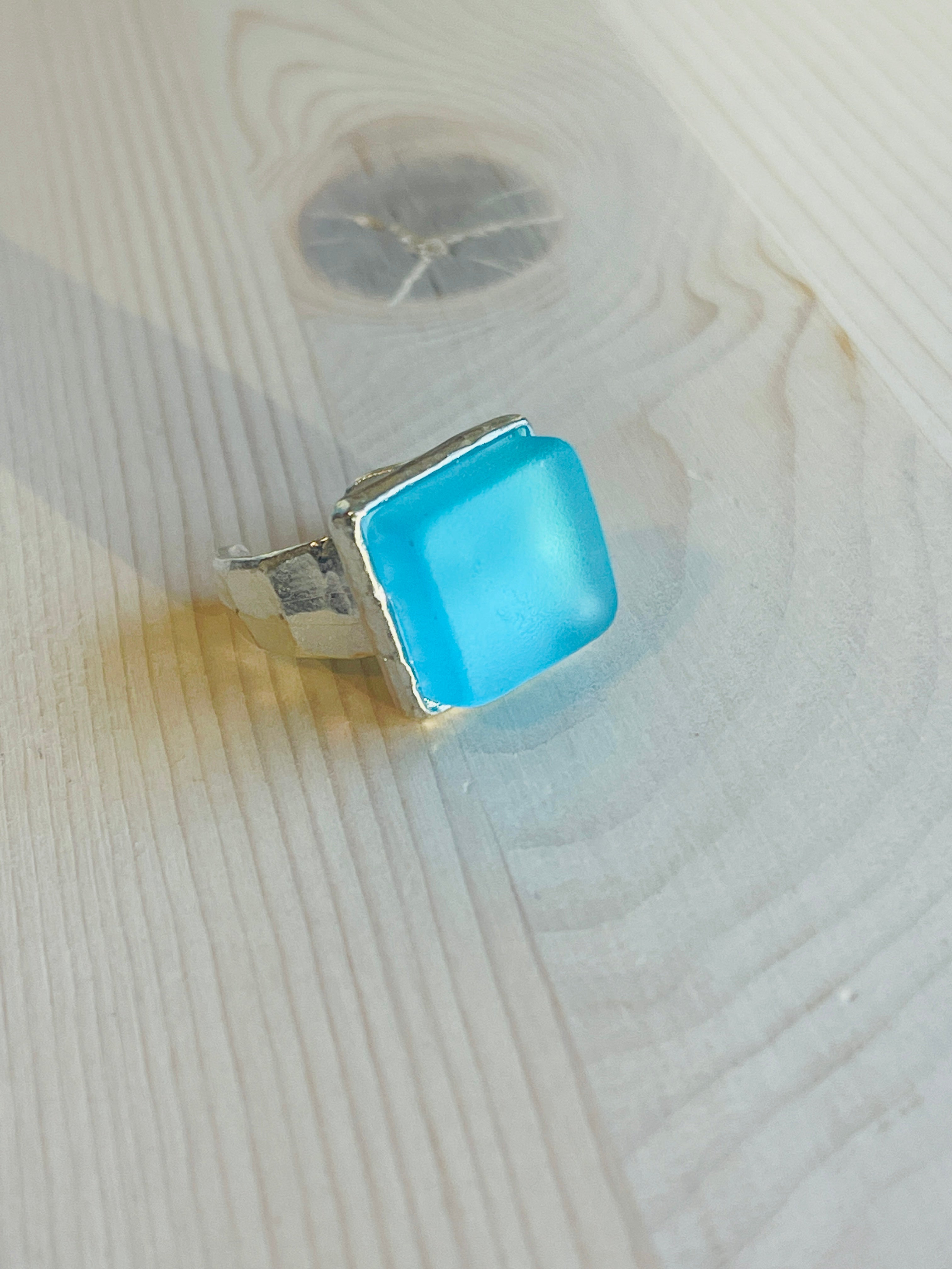 Elegant Silver Aqua Glass Ring for Women - Handmade Bohemian Jewelry - Perfect for Weddings, Parties & Everyday Wear