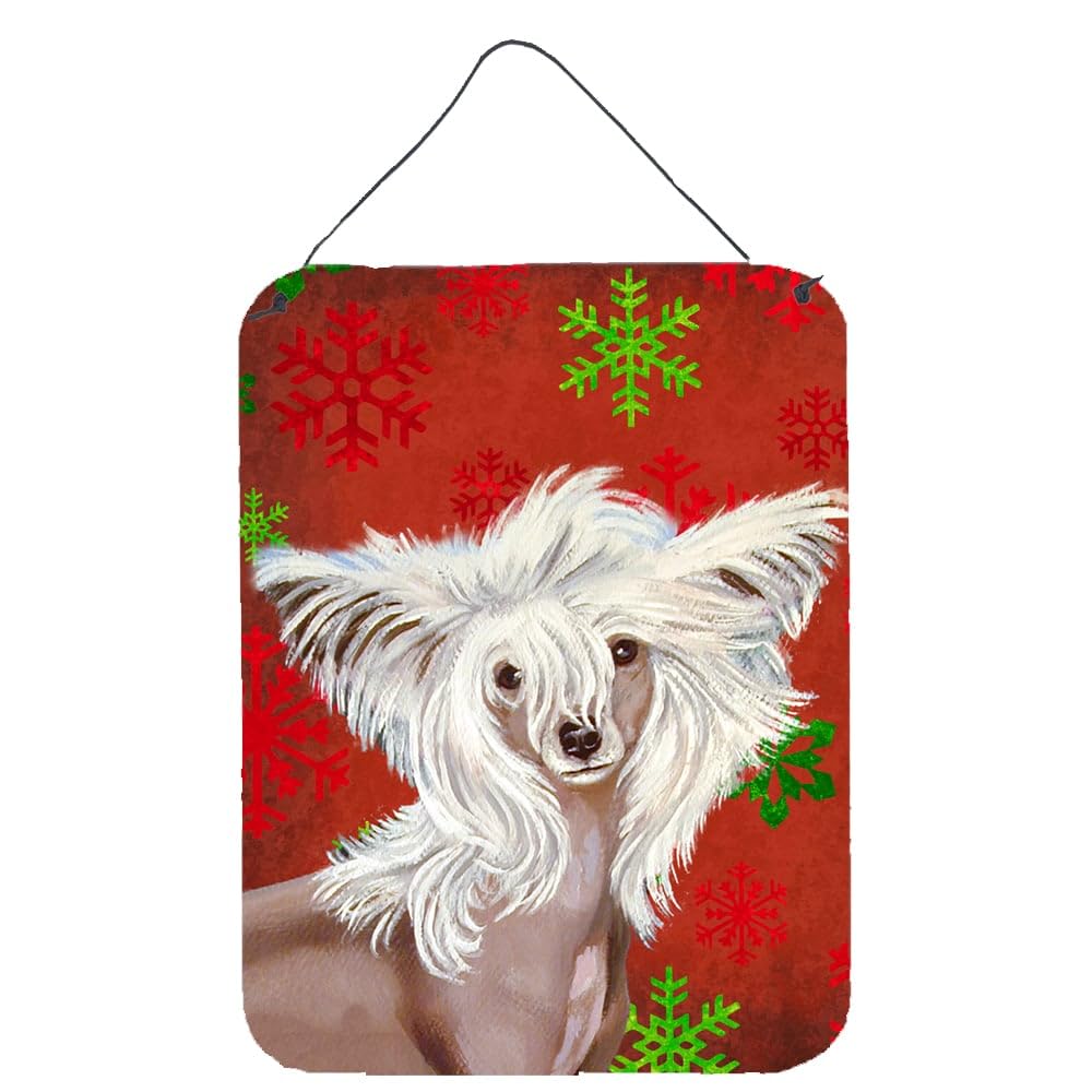 Chinese Crested Dog Christmas Metal Sign - Red & Green Snowflake Holiday Wall Decor for Kitchen, Bar, Bathroom, Front Door - Aluminum Plaque for Home & Office Seasonal Decoration (Perfect for Christmas Gifts, Pet Lover Presents & Festive Home Styling)