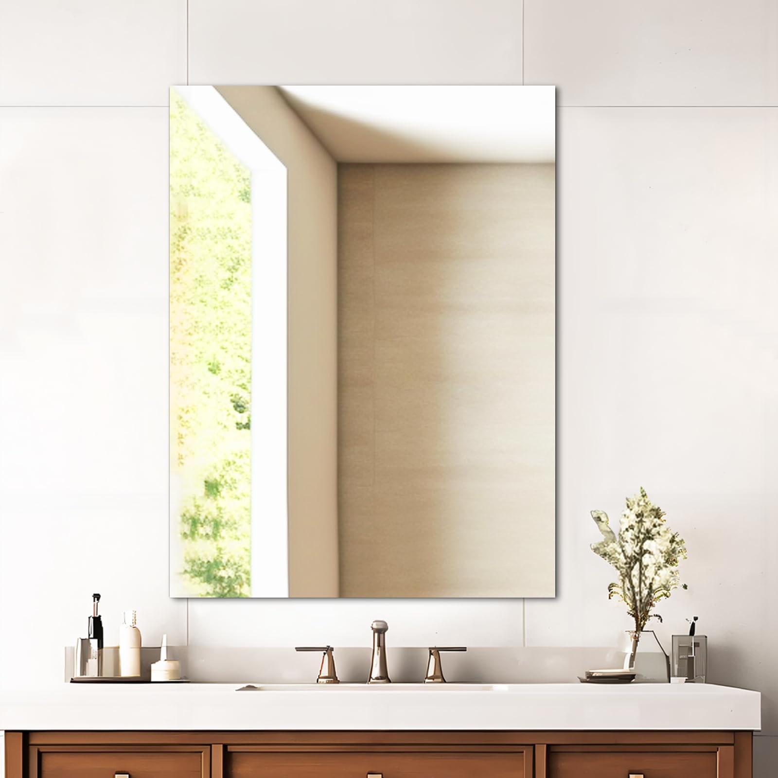 Frameless Wall Mirror 24x32 Inches - Modern Rectangle Bathroom Mirror with Polished Edge, Shatterproof Design for Horizontal or Vertical Mounting - Perfect for Bathrooms, Entryways, Gym & Home Decor