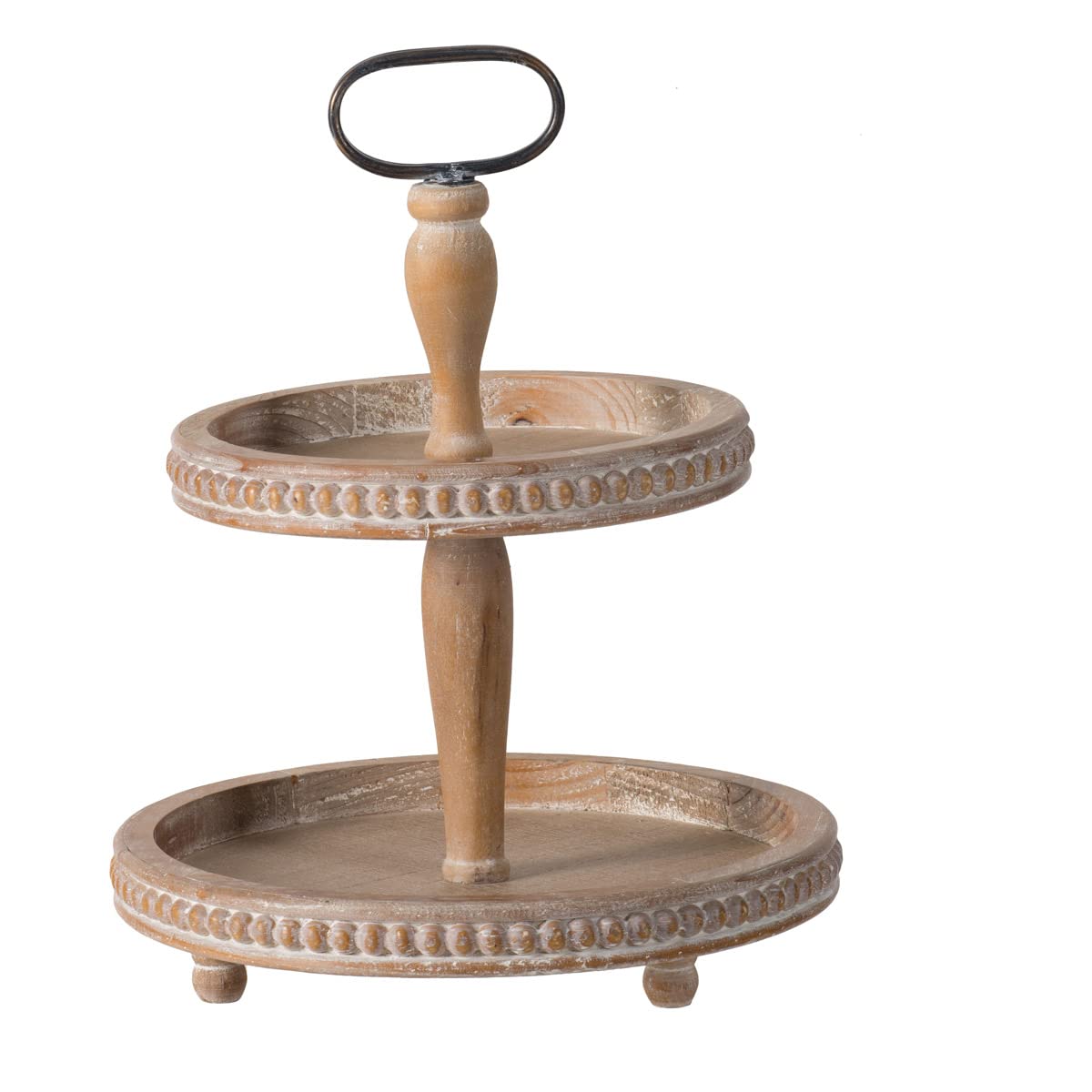 A&B Home Whitewash Tan 2-Tier Wood Bead Trim Tray - Rustic Farmhouse Decor for Coffee Table, Entryway, or Bathroom Organization