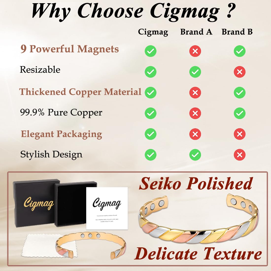 Pure Copper Bracelets for Women - Adjustable Magnetic Cuff Bangle for Strength & Wellness | Fashion Jewelry & Healing Accessory for Daily Wear, Yoga, Meditation