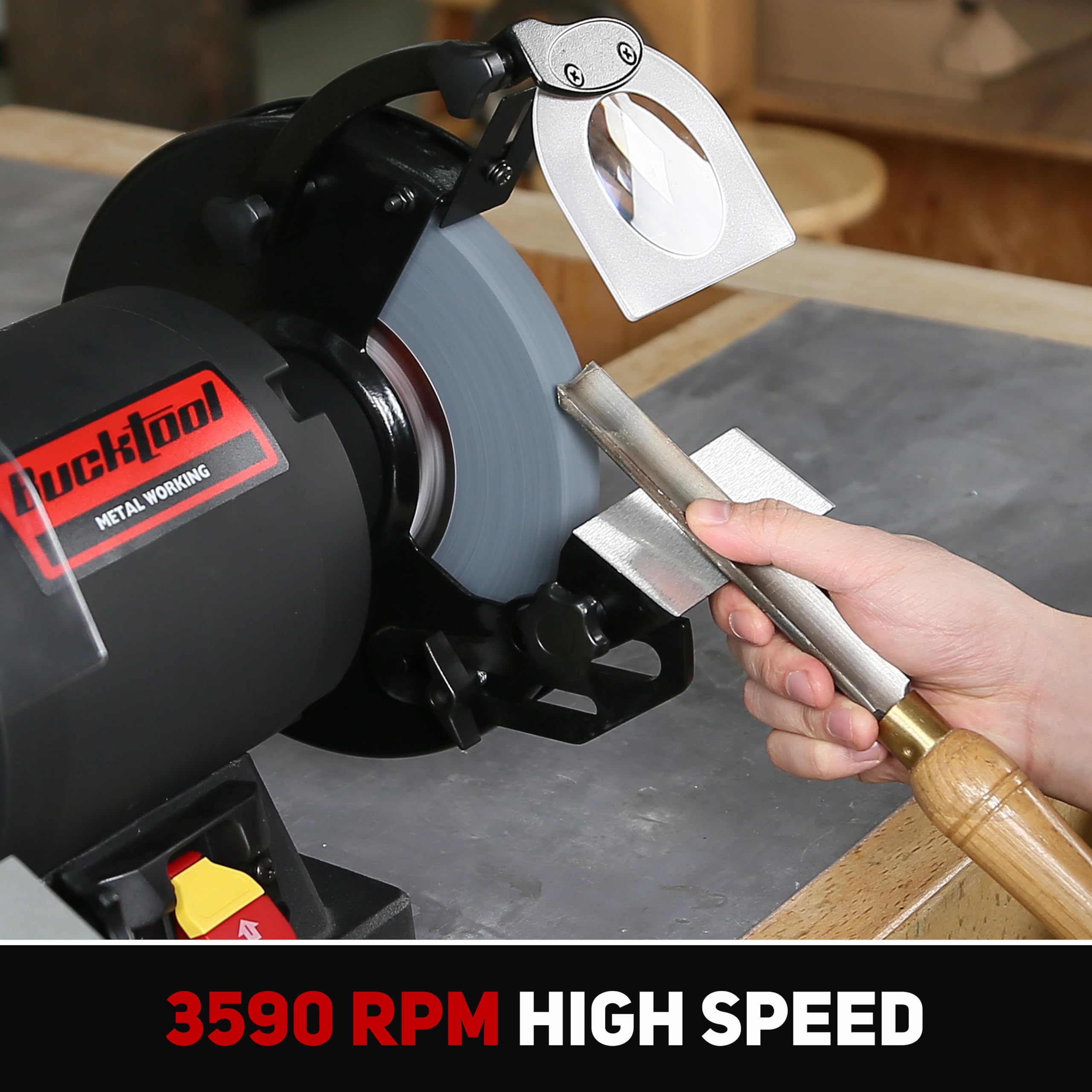 BUCKTOOL 1.0 HP 8 Inch High Speed Bench Grinder - 3590 RPM Table Grinder with 4.8A Motor, Precision Wobble-Free Wheel for Metal & Woodworking - Perfect for Sharpening, Polishing & DIY Projects