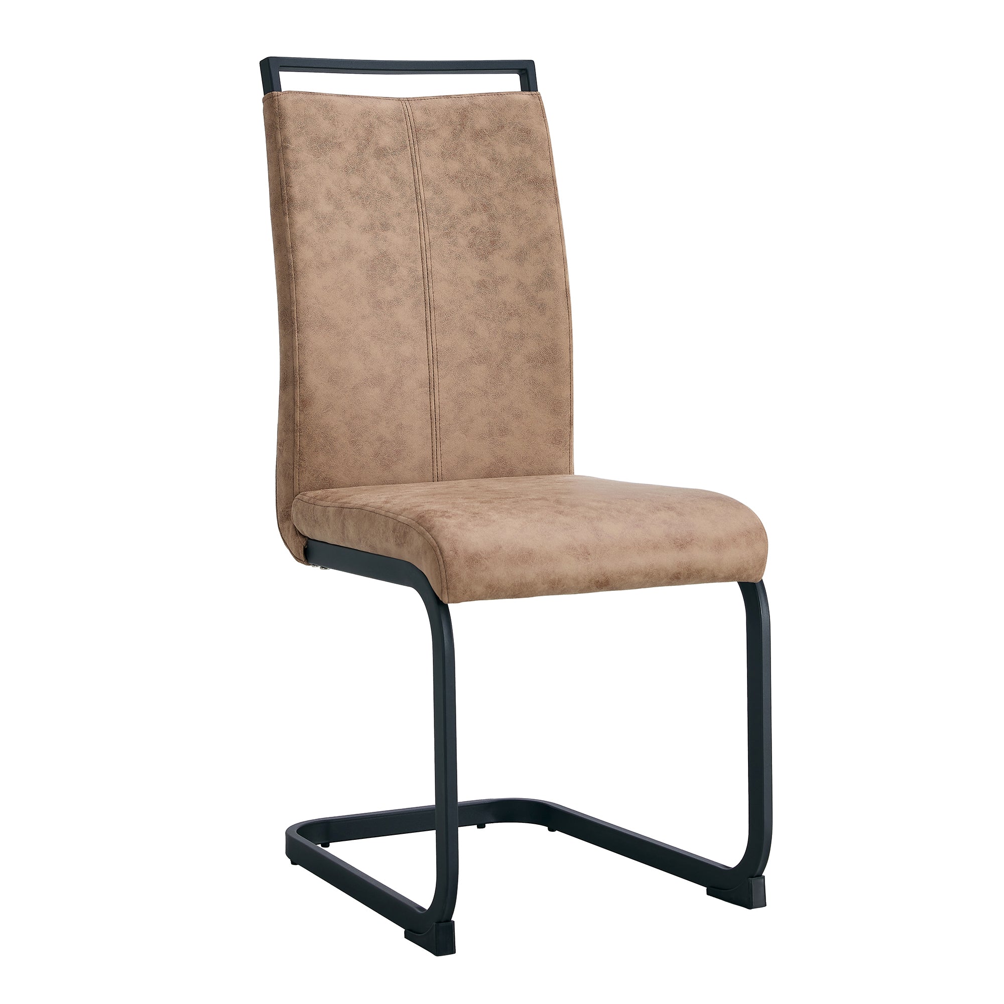 High Back Upholstered Dining Chairs Set of 2 - Modern Tech Fabric C-Shaped Tube Design with Black Metal Legs for Kitchen, Dining Room, Office, Patio & Guest Seating | Comfortable & Stylish Brown Chairs for Home Decor