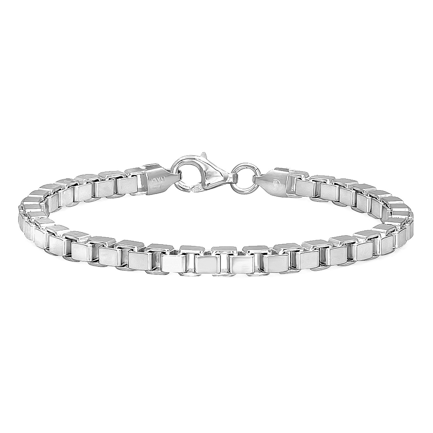 1mm-4mm Solid .925 Sterling Silver Square Box Bracelet - Handmade in Italy - Elegant Stackable Jewelry for Women, Gift for Her, Wedding & Everyday Wear