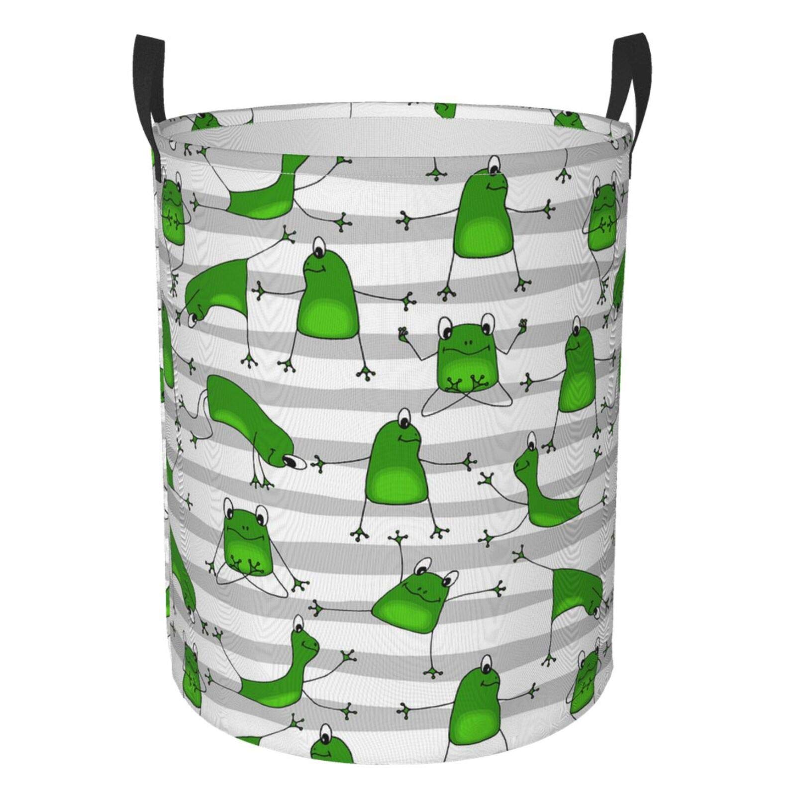 Funny Striped Yoga Frog Collapsible Laundry Basket - Waterproof Fabric Hamper with Handle for Clothes, Toys & Bathroom Storage - Perfect for Home, Dorm & Laundry Room Organization