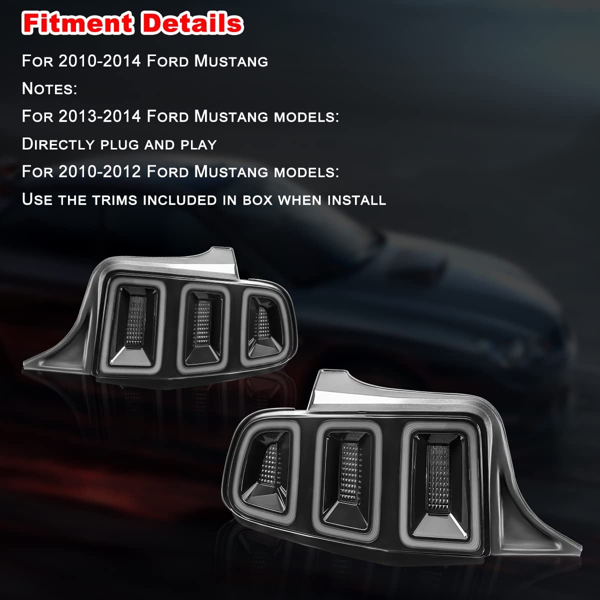 Winjet Full LED Tail Lights Assembly for 2010-2014 Ford Mustang - Sequential Turn Signals, DRL & Reverse Lights (Black Housing Smoke Lens) | Upgrade Your Mustang's Style & Safety for Night Driving & Car Shows