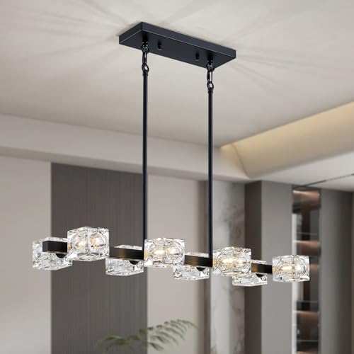 Black Glass Chandelier-rectangle 8 Light