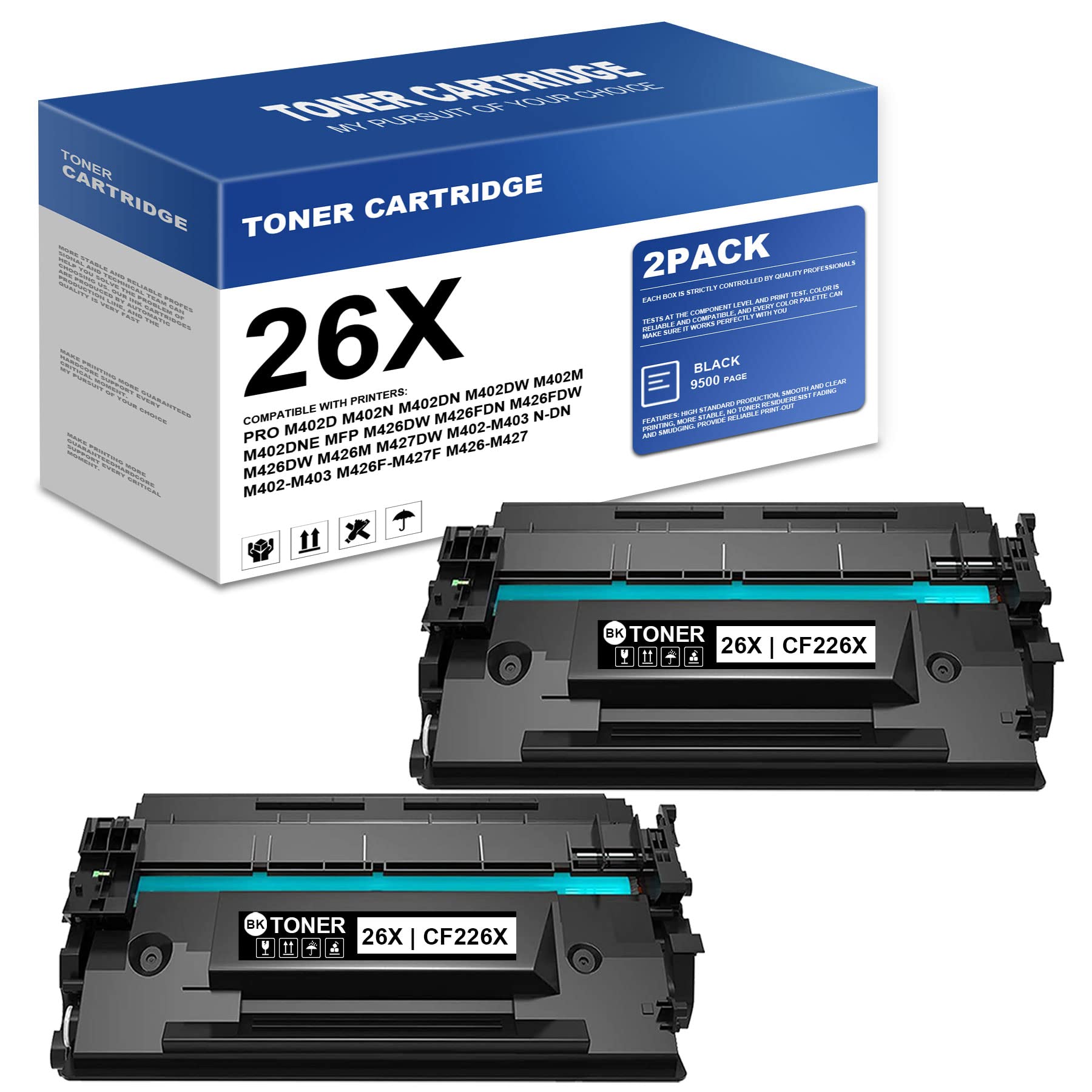 2-Pack Black MERLIUFE CF226XD Toner Cartridge - Compatible with HP Pro M402n/M402dn/M402dw/M402m/M402dne & MFP M426dw/M426fdn/M426fdw/M426m Printers - High Yield Replacement for Home & Office Printing Needs