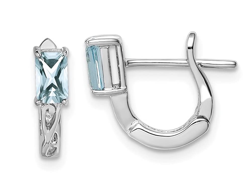 Sterling Silver Light Aquamarine Hinged Hoop Earrings - 2/5 Carat (CTW) - Perfect for Weddings, Parties & Everyday Elegance