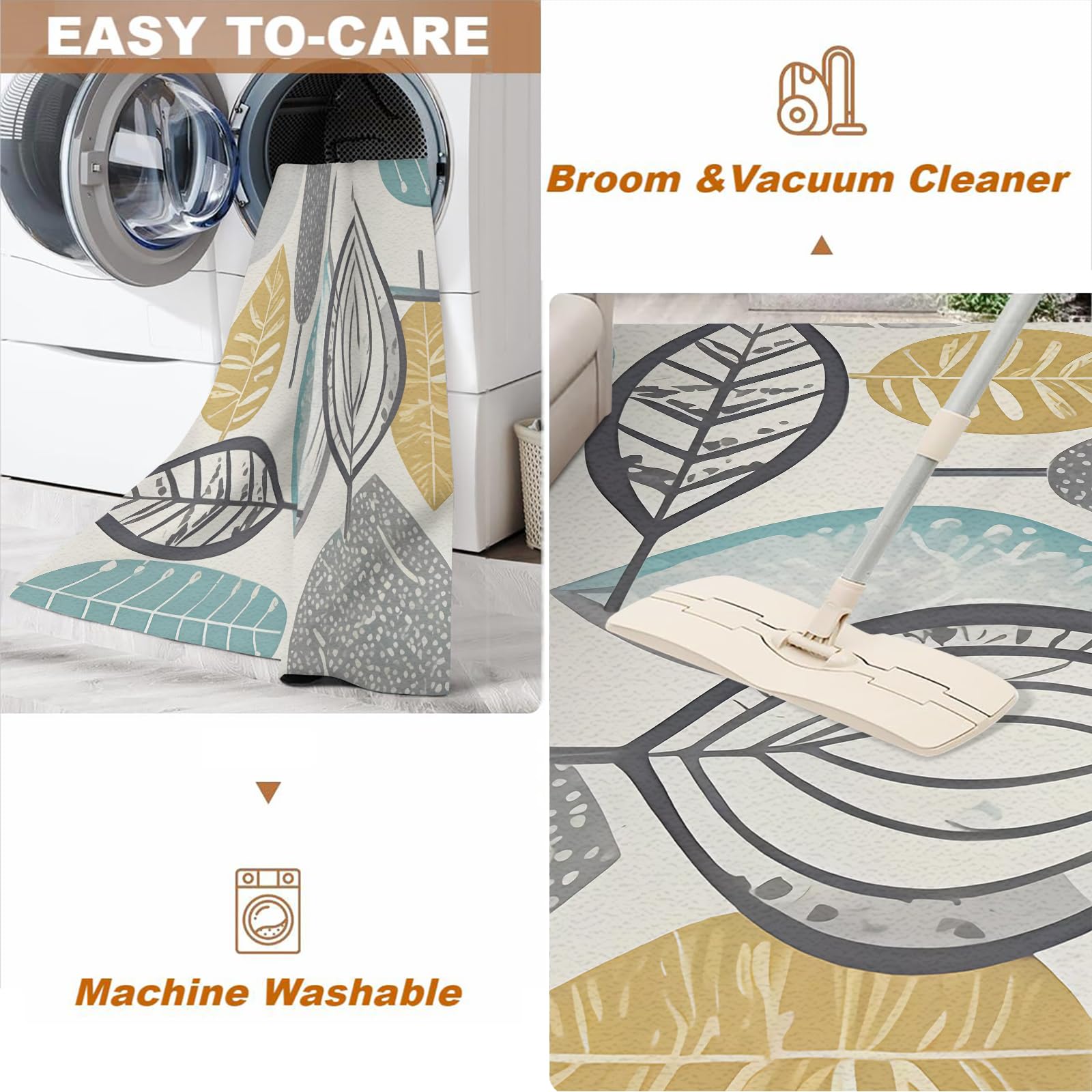 Exotic Leaves Print Area Rug - Light Grayish Yellow & Mint Green Soft Non-Slip Washable Foldable Rug (5x8ft) for Living Room, Nursery, Dorm, Bedroom & Dining Room | Perfect for Kids Play Area & Home Decor