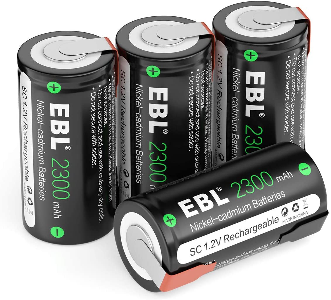 EBL Sub C NiCd Rechargeable Batteries 2300mAh - High Capacity Battery Pack for Power Tools, Emergency Lights, and Industrial Equipment - Long Lasting Performance for Heavy Duty Use