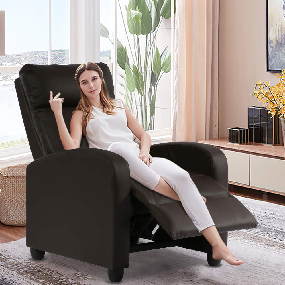 Ergonomic Recliner Chair for Adults with Massage & Remote Control - Soft Lounge Chair for Living Room, Gaming, Reading & Theater Seating - Brown Reclining Sofa Chair - Perfect for Relaxation, Entertainment & Home Comfort