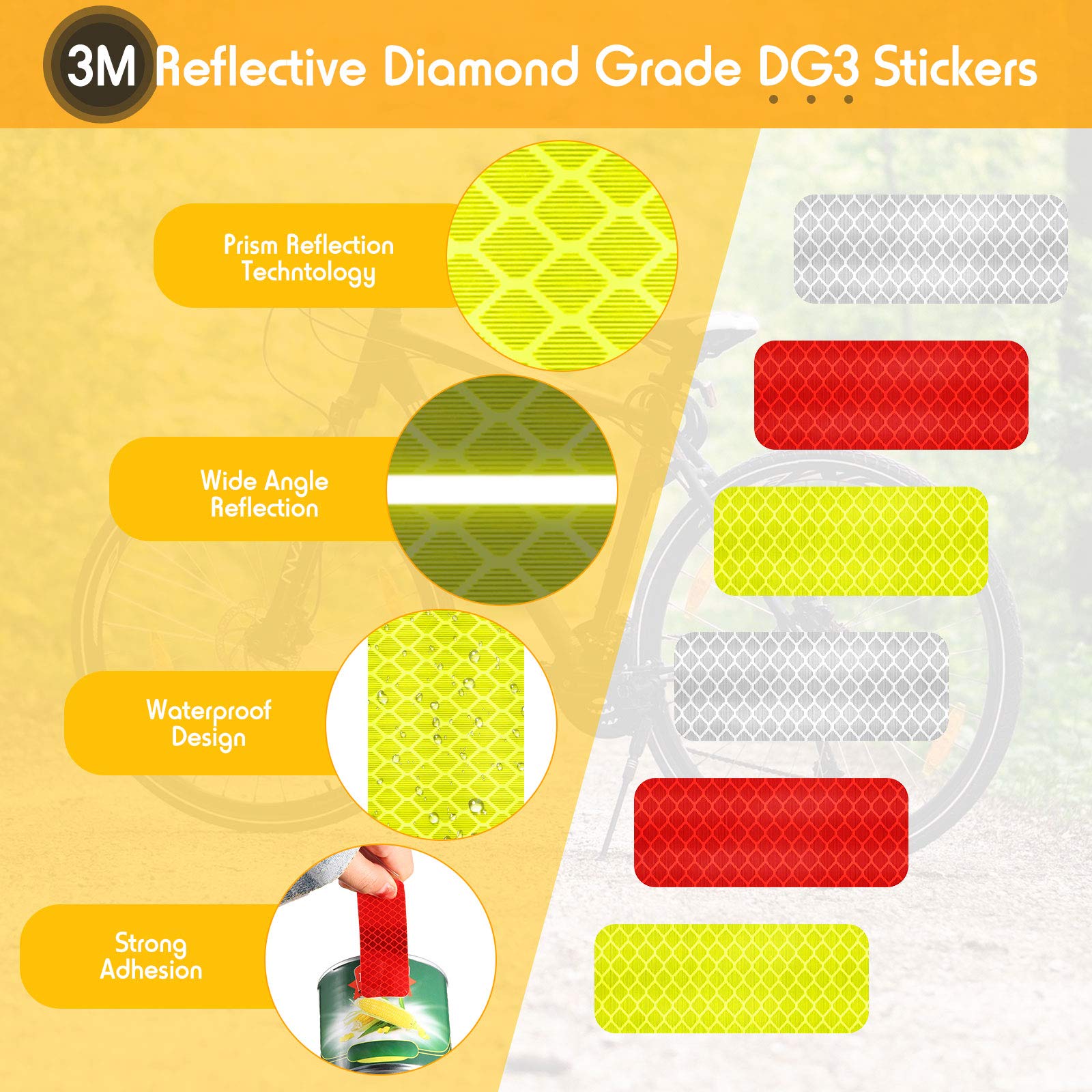 Allure Auto® 12-Pack Reflective Safety Stickers - 1.18 x 3.25 Inch Waterproof Warning Decals for Night Visibility - Compatible with TTA Ydha Pickup Trucks, Bikes & Safety Gear | Perfect for Roadside Emergencies & Low-Light Conditions