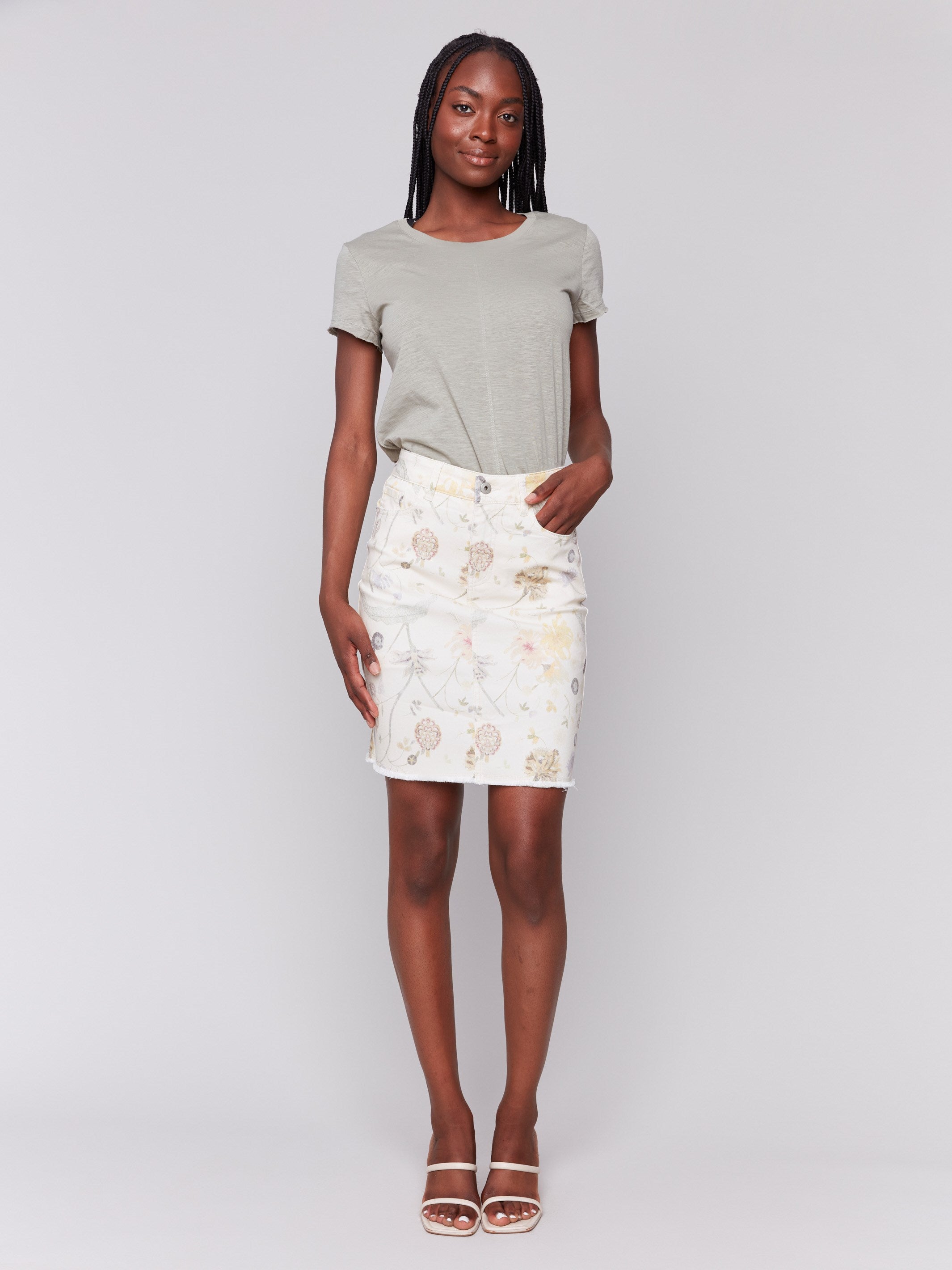 Printed Stretch Twill Skort - Women's Floral Garden Pattern Skirt with Pockets | Perfect for Golf, Tennis, Hiking & Casual Outings