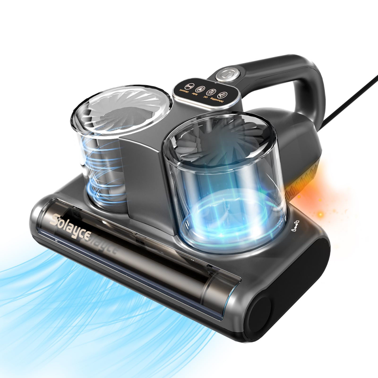 UV Light Mattress Vacuum Cleaner with 60° Hot Air & 16KPA Suction - Double Cup Design, LED Display, Ultrasound Technology - Removes 99.9% of Dust Mites, Allergens & Bacteria | Perfect for Bed Cleaning, Pet Hair Removal & Allergy Relief