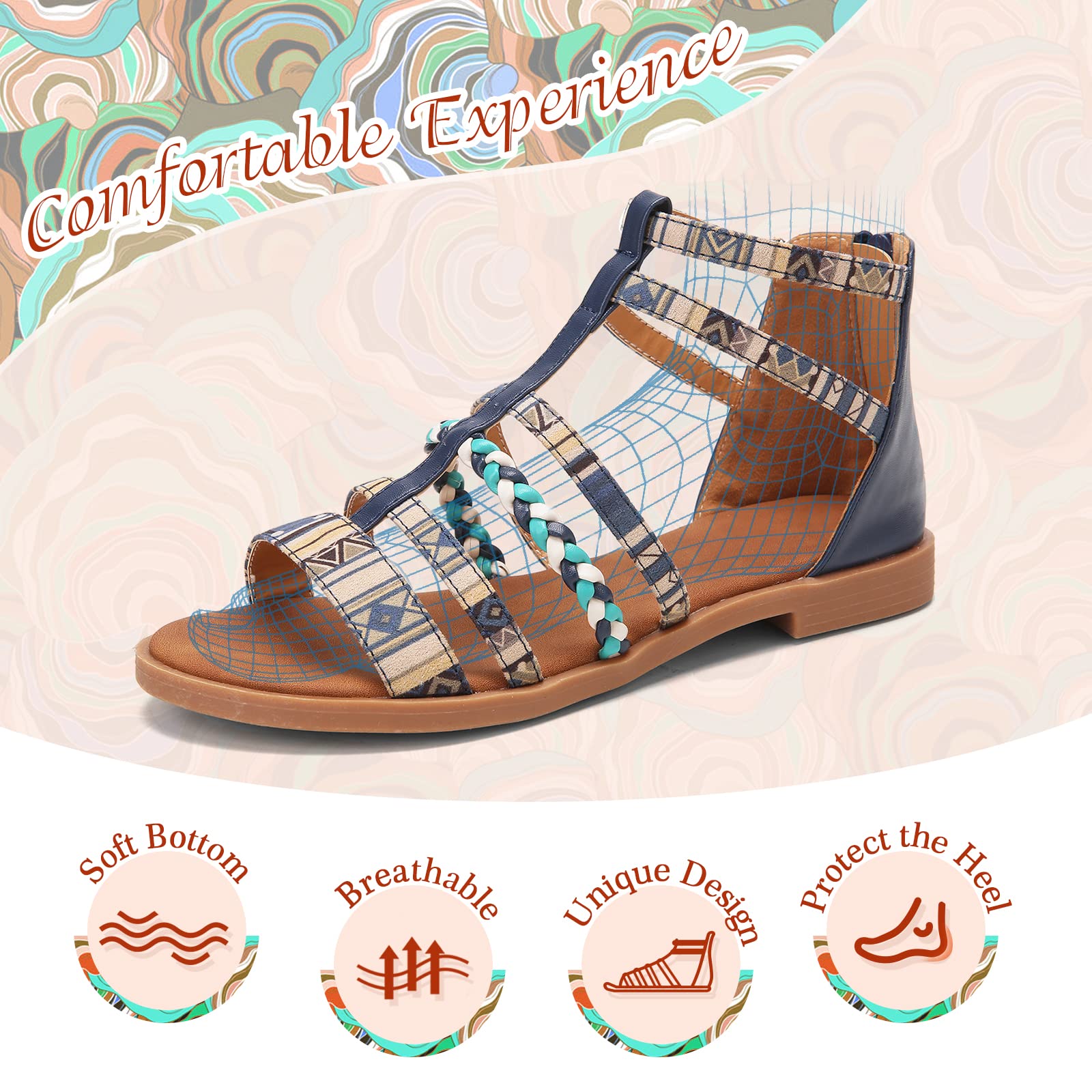 **GracoSy Women's Flat Wedge Sandals - Gladiator Summer Dress Sandals with Woven Straps & Ankle Strap | Comfortable Flip Flops for Beach, Vacation & Casual Outings**