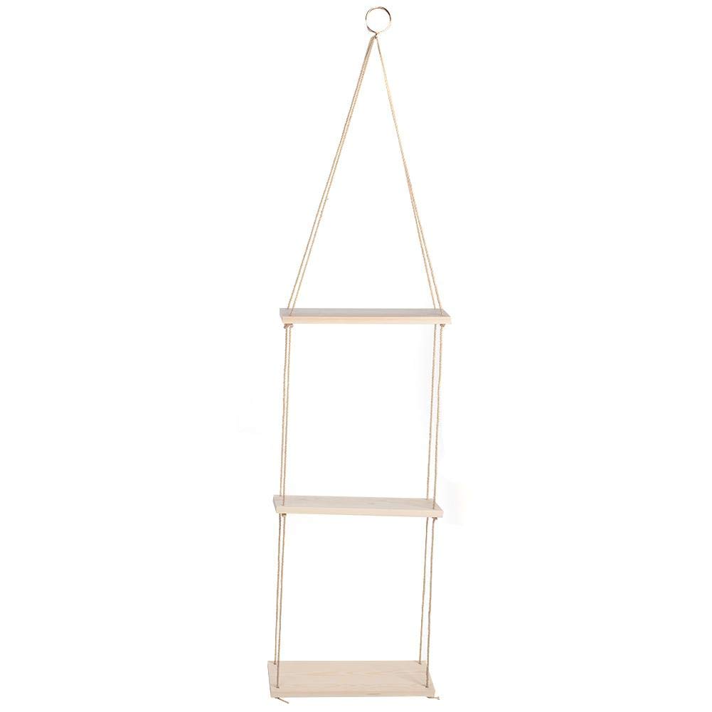 Fdit Rustic Wood Floating Triangle Shelf - Hanging Swing Rope Shelves for Plants & Decor (3 Wood Boards) | Perfect for Home, Garden & Boho Room Decor