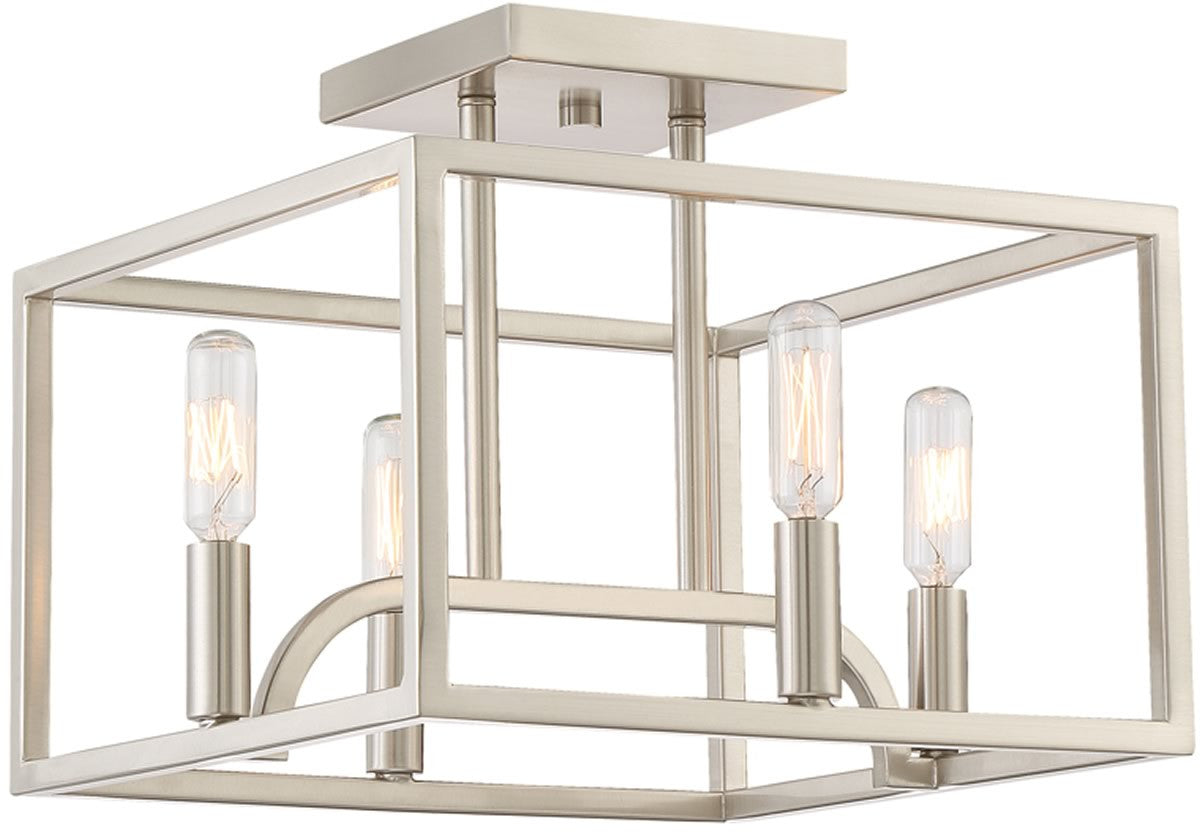 12W Uptown 4-Light Semi Flush Mount Ceiling Light Fixture in Satin Platinum Finish - Perfect for Bedroom, Living Room, and Dining Room Lighting