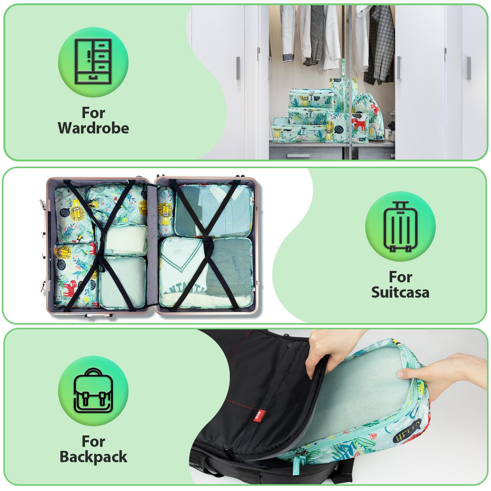 8-Piece Travel Packing Cubes Set - Lightweight Luggage Organizers for Suitcases, Kids & Adults | Perfect for Women's & Girls' Travel Essentials | Ideal for Business Trips, Vacations & Weekend Getaways